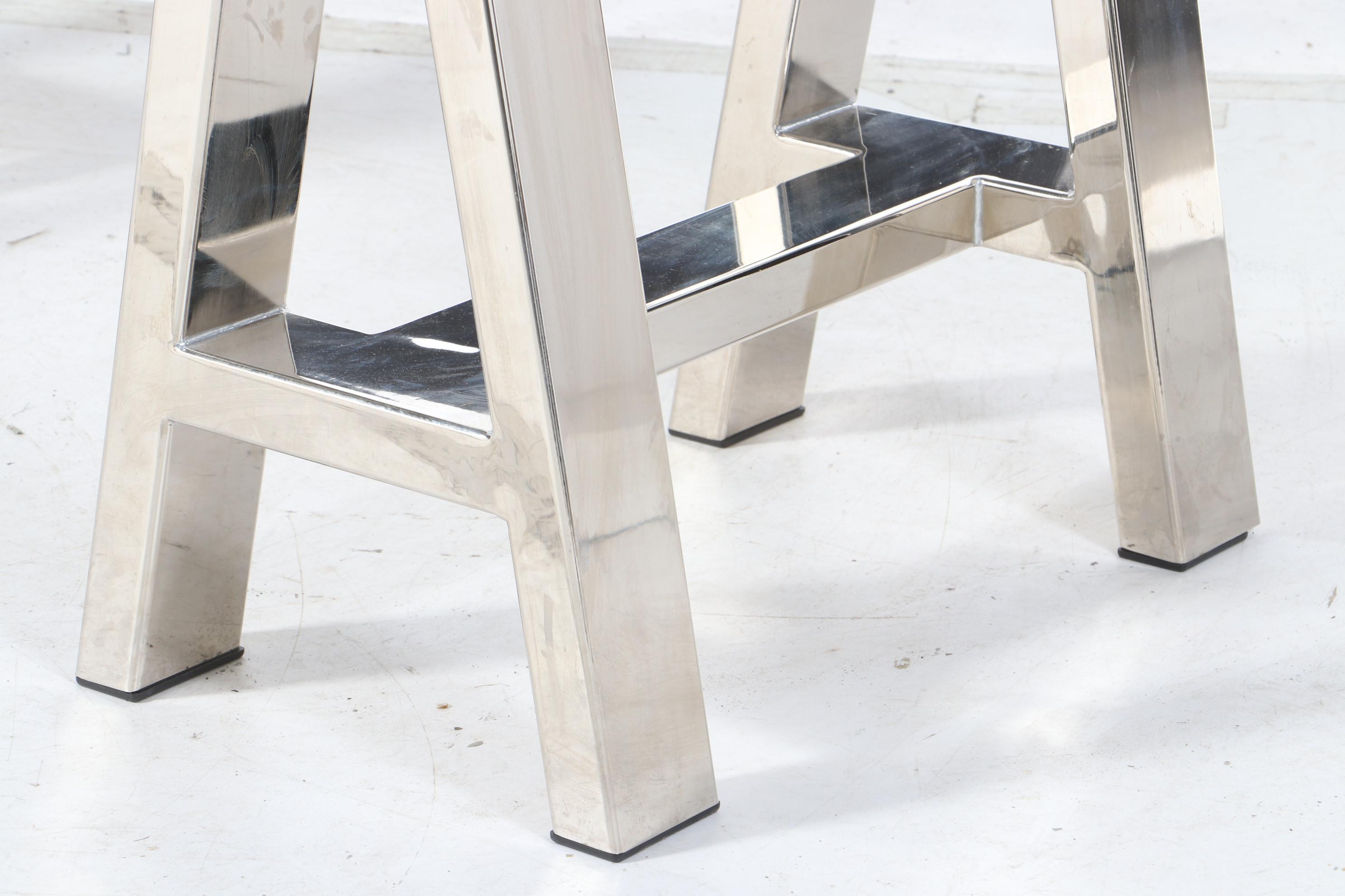 Williams-Sonoma Chrome Sawhorse and Glass-Top Table, 21st Century