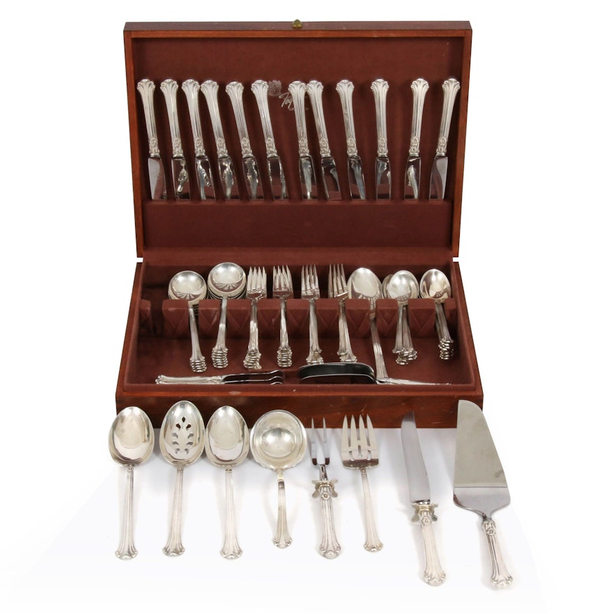 Towle "Silver Plumes" Sterling Silver Flatware and Serving Utensils in Chest