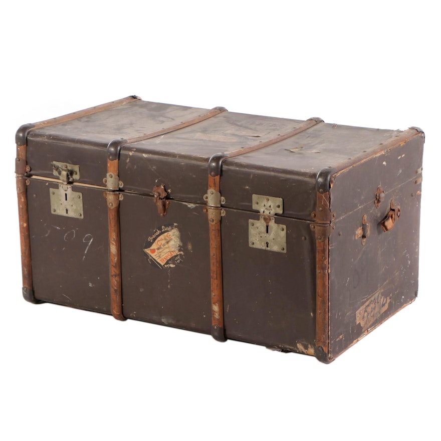 Metal and Wood Steamer Trunk, Late 19th to Early 20th Century
