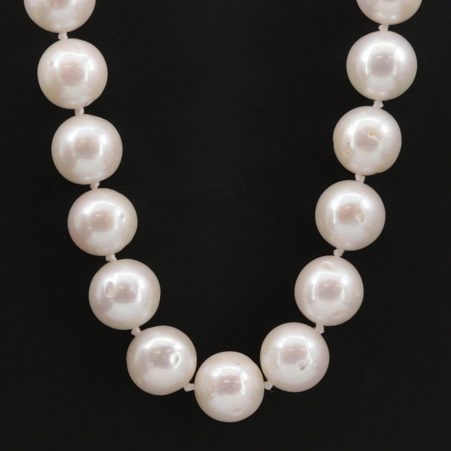 Single Strand Pearl Necklace with 14K Gold Clasp