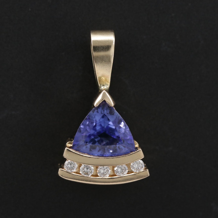 14K Yellow Gold Tanzanite and Diamond Pendant