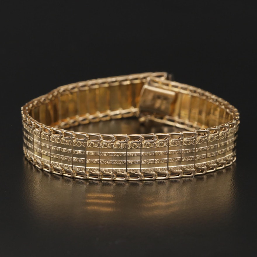 14K Yellow Gold Link Bracelet with Textured Accents