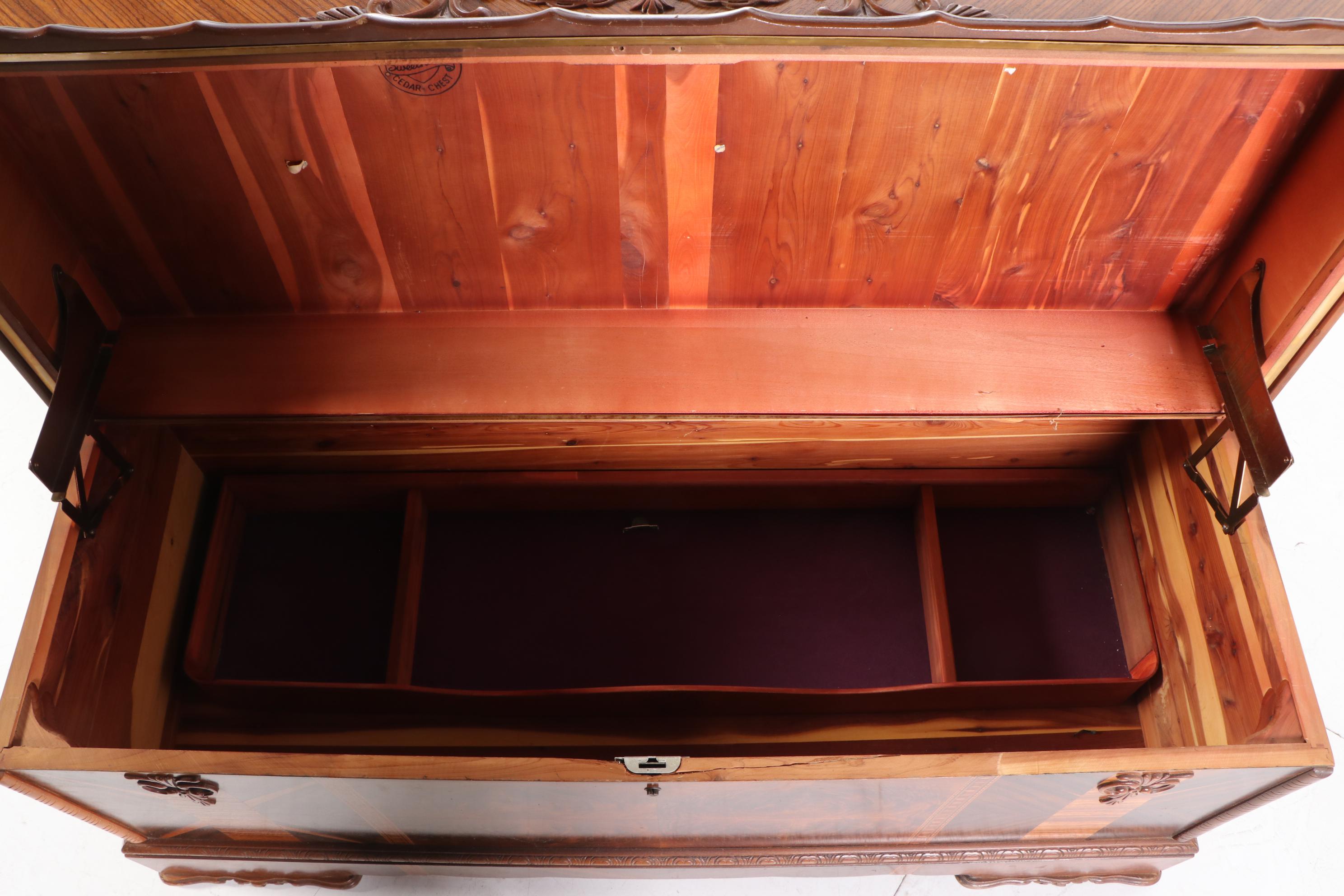 Roos Art Deco Walnut and Cedar Blanket Chest with Clock Splash, circa 1930