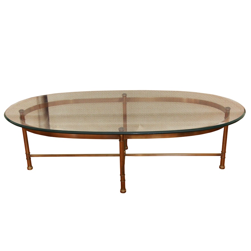 Glass and Brass Oval Coffee Table, Late 20th Century