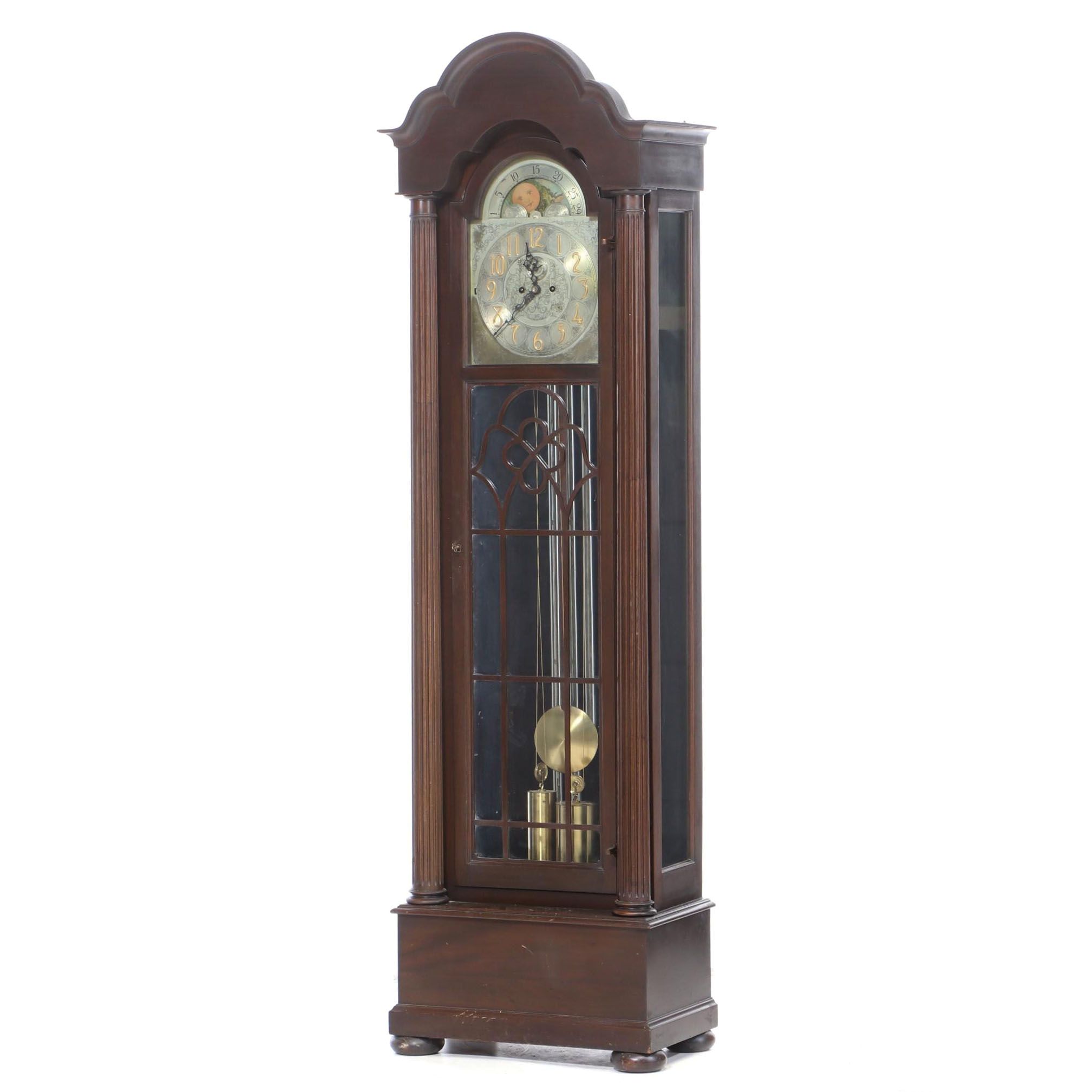 Herschede Mahogany Grandfather Clock with Moon Phase, Circa 1919