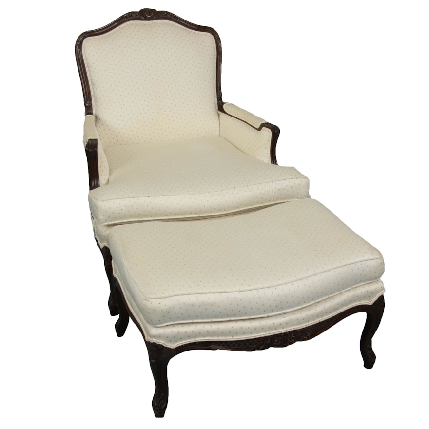 French Provencial Style Carved Armchair with Ottoman
