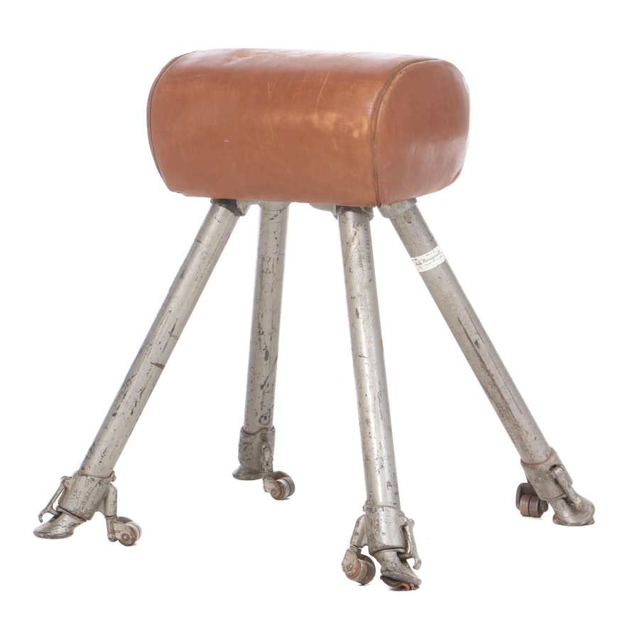 Narragansett Gymnasium Equipment Co. Brown Leather, Wood, and Steel Pommel Horse