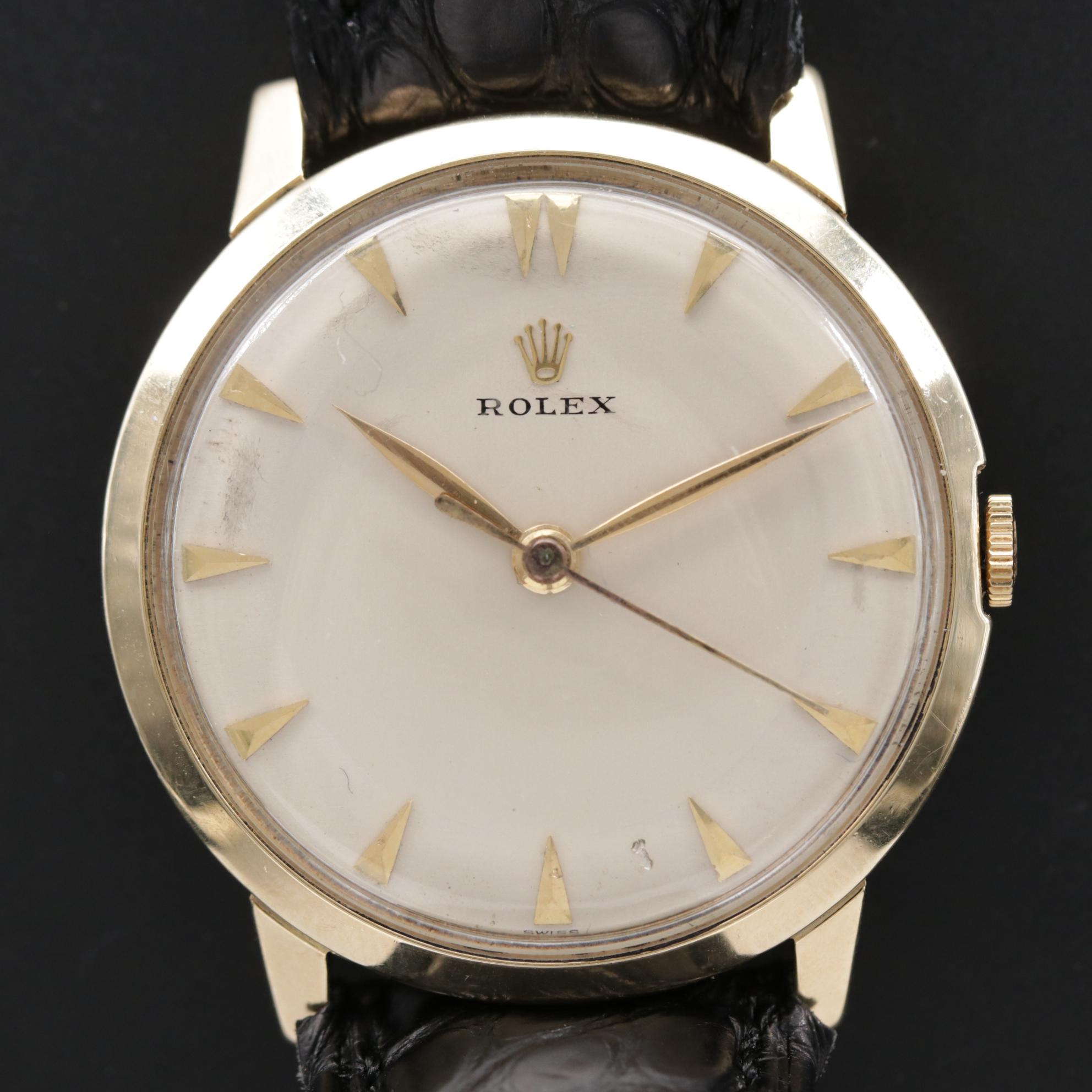 Vintage 14K Gold Rolex Stem Wind Watch, Circa 1960s