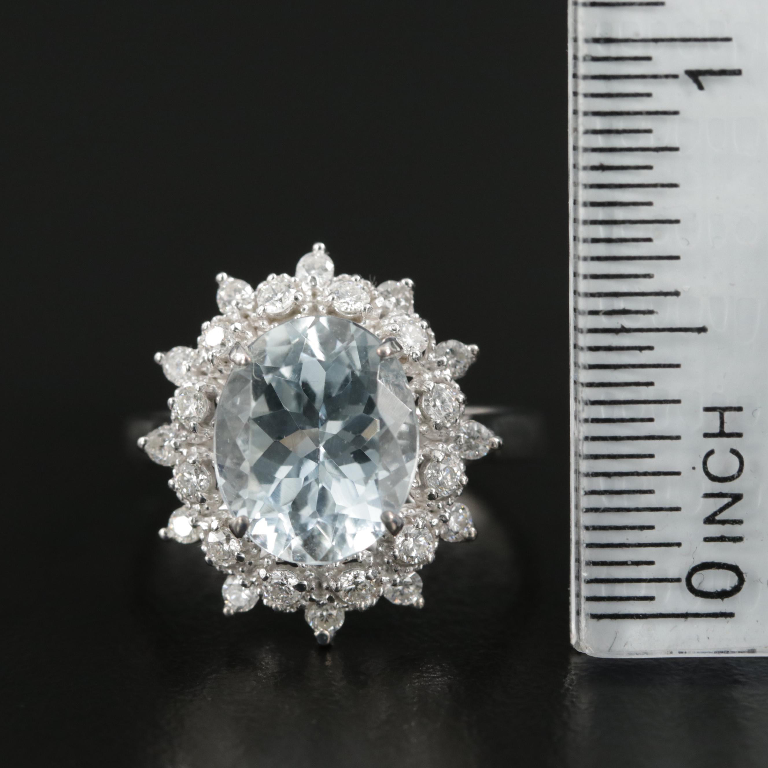 14K White Gold Aquamarine and Diamond Ring