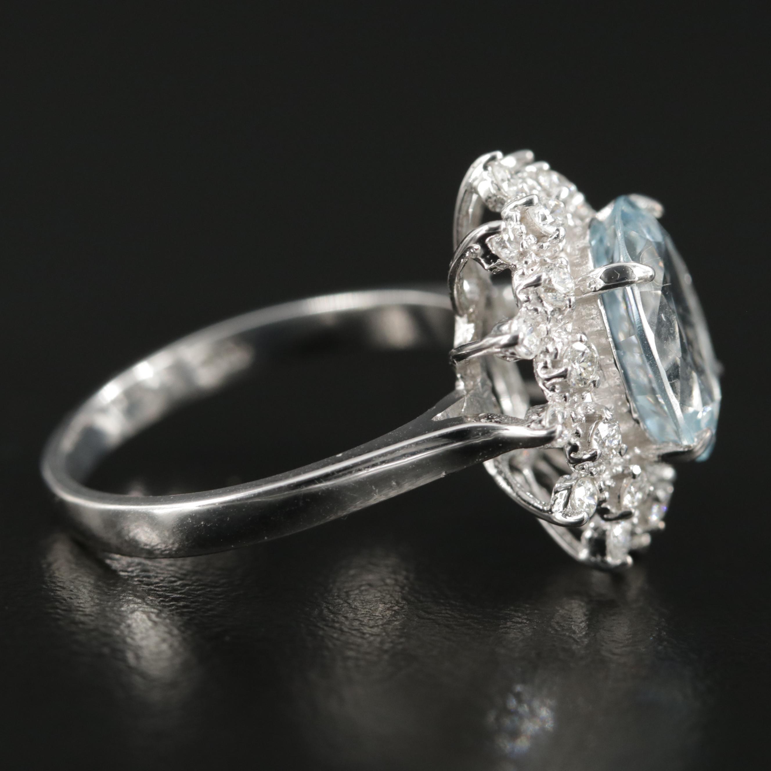 14K White Gold Aquamarine and Diamond Ring
