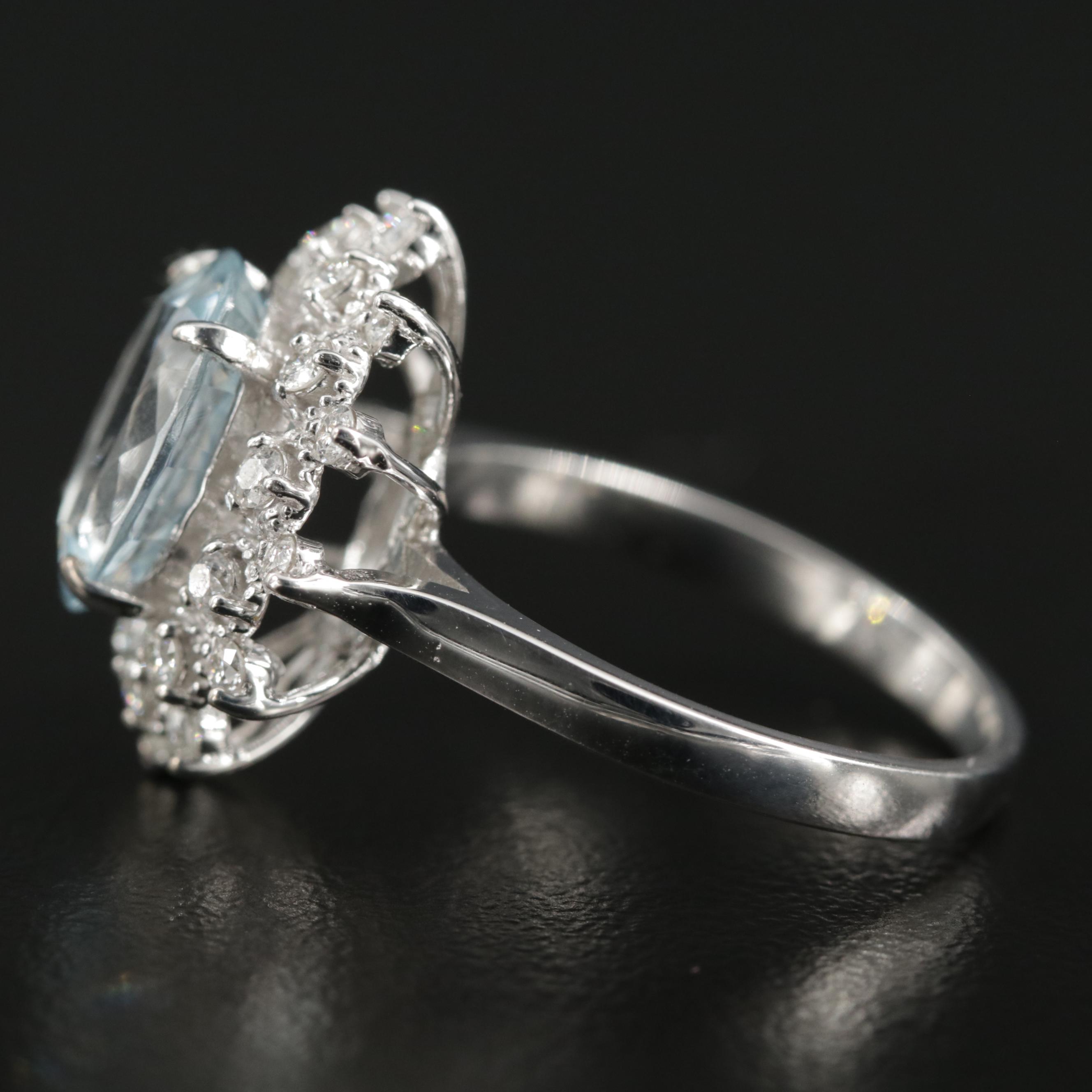 14K White Gold Aquamarine and Diamond Ring