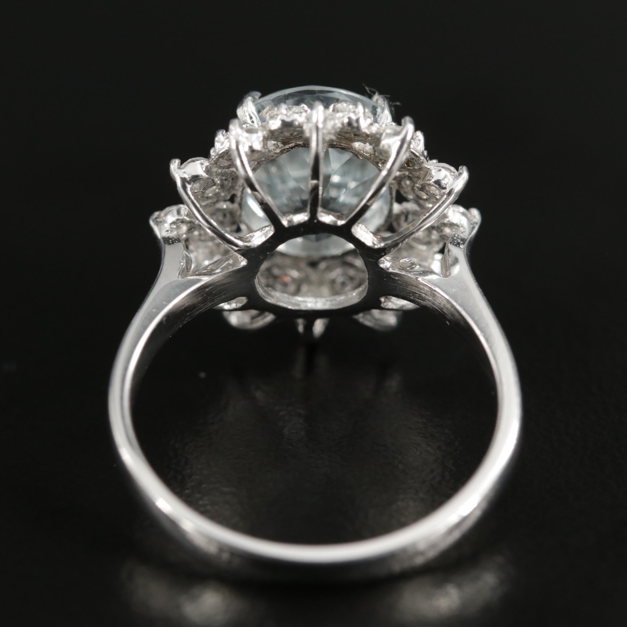 14K White Gold Aquamarine and Diamond Ring
