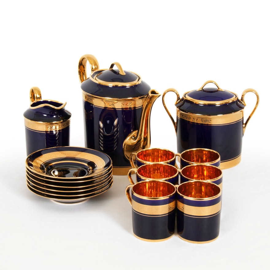 Legle Porcelaine d'Art Limoges Gilt Accented Porcelain Tea Service
