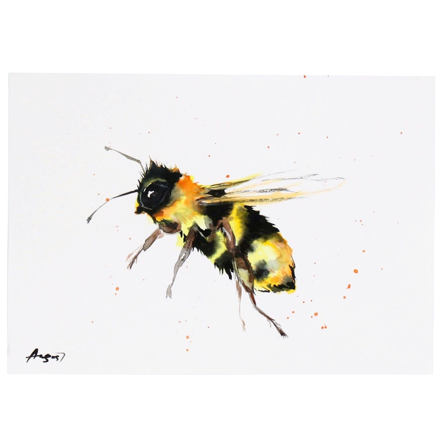 Anne Gorywine Watercolor Painting of Bumble Bee