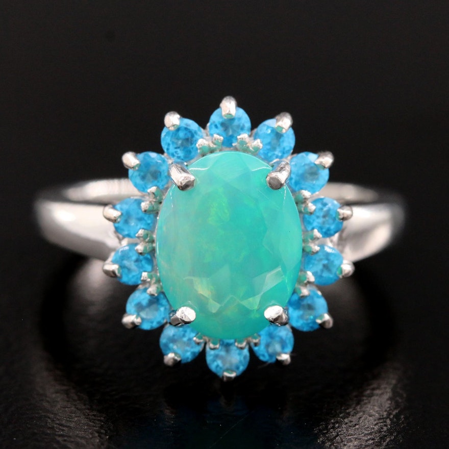 Sterling Silver Opal and Apatite Ring