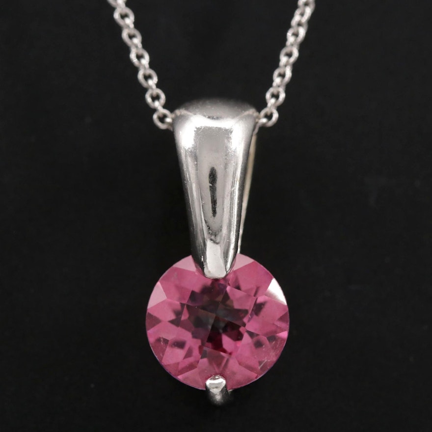 14K White Gold Solitaire Topaz Pendant Necklace