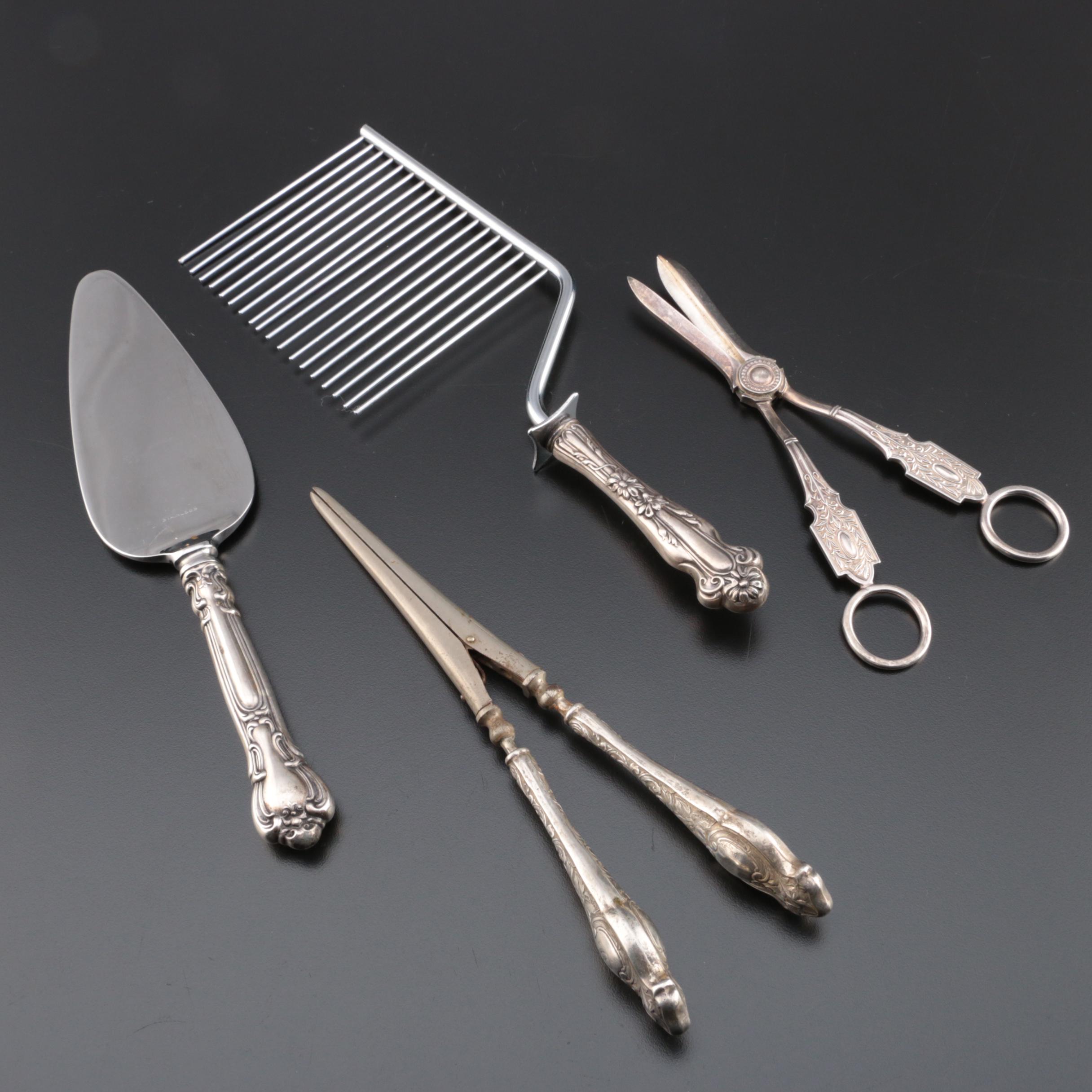 James Deakin & Sons Silver Plate Grape Scissors with Sterling Handled Utensils