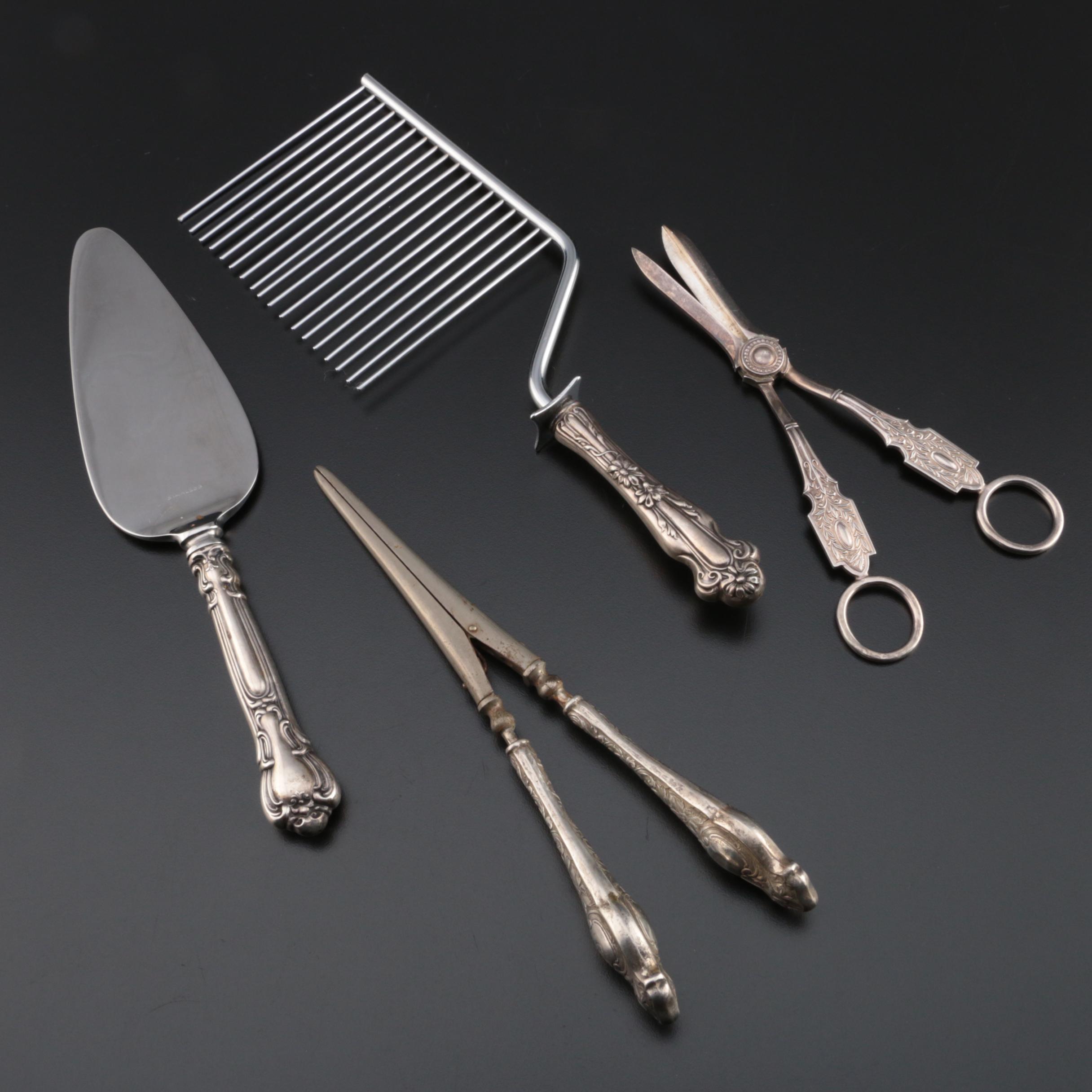 James Deakin & Sons Silver Plate Grape Scissors with Sterling Handled Utensils