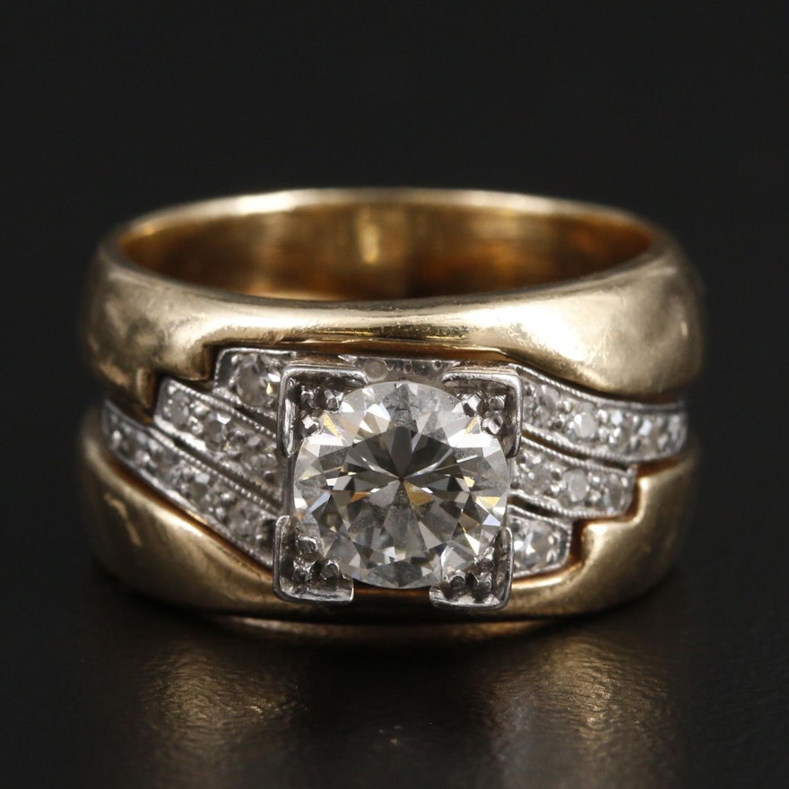 Vintage Platinum 1.06 CTW Diamond Ring With 14K Yellow Gold Jacket