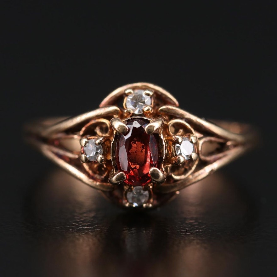 Vintage 10K Yellow Gold Garnet and Diamond Ring