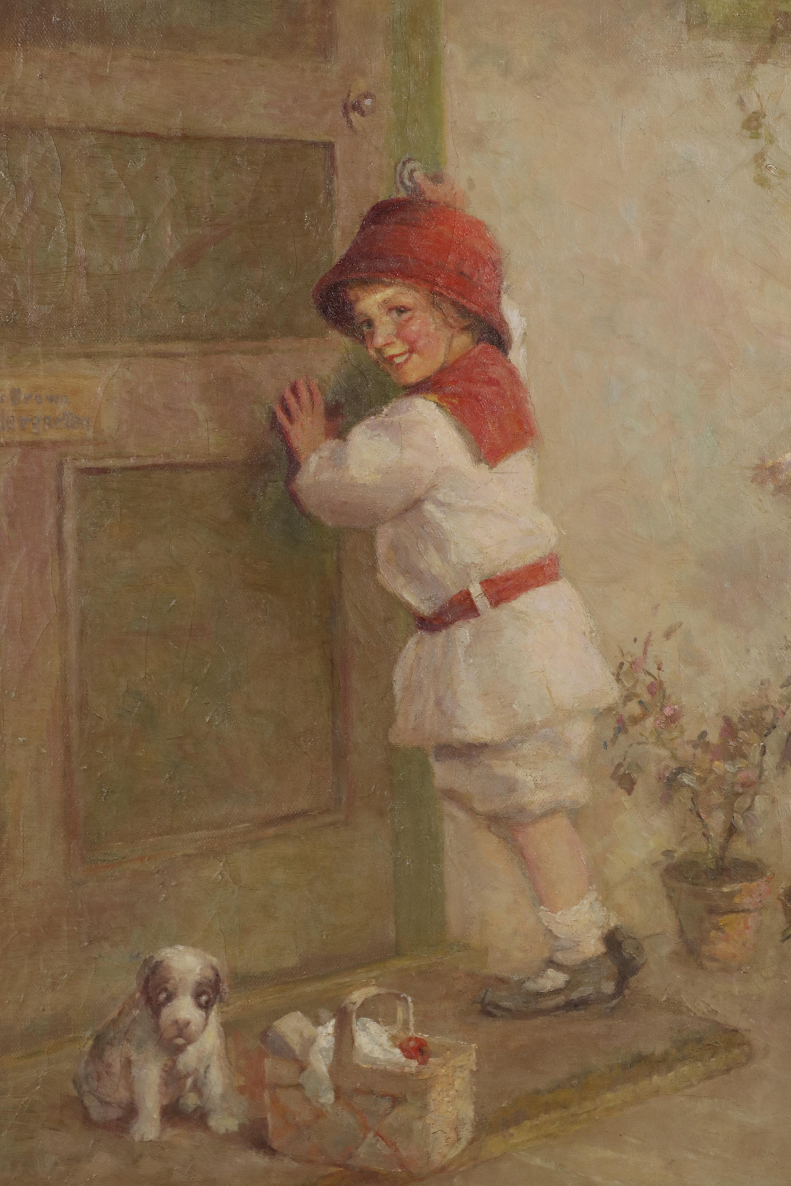 Lillian A. Cooper Oil Painting "Paying a Visit to the Teacher"