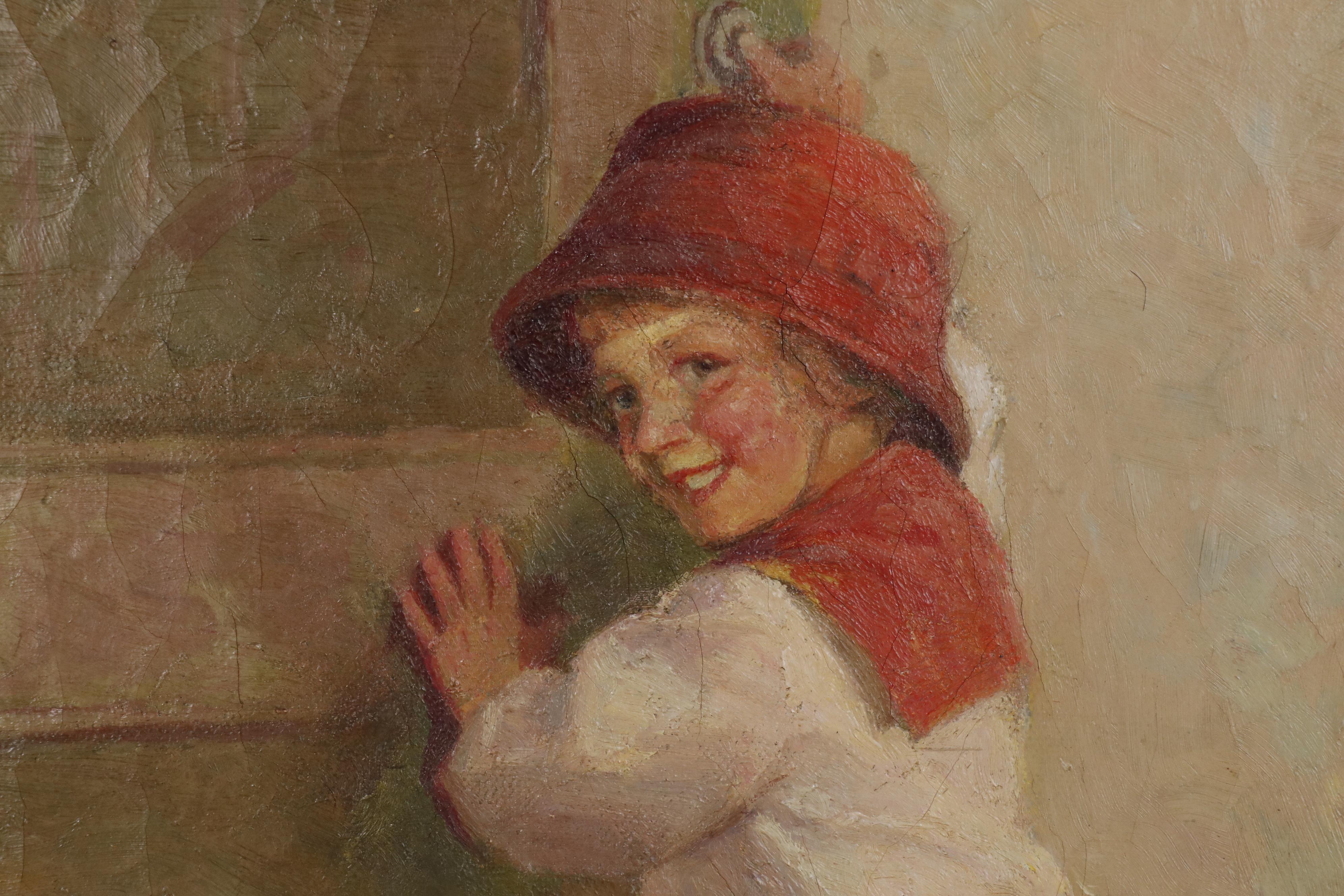 Lillian A. Cooper Oil Painting "Paying a Visit to the Teacher"