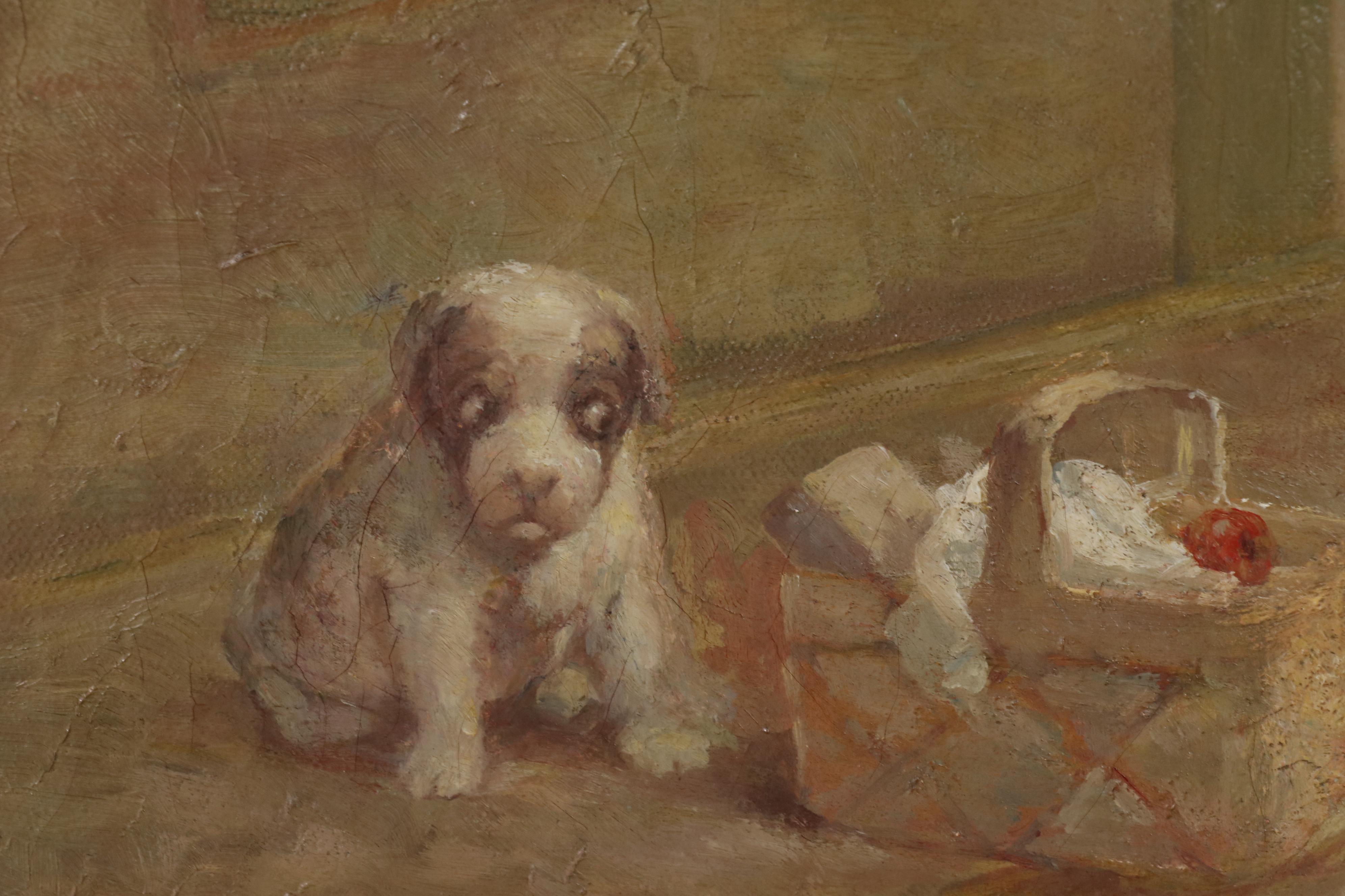 Lillian A. Cooper Oil Painting "Paying a Visit to the Teacher"