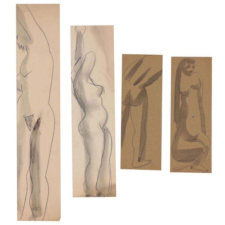 Thomas Eldred Graphite and Ink Wash Figure Drawings