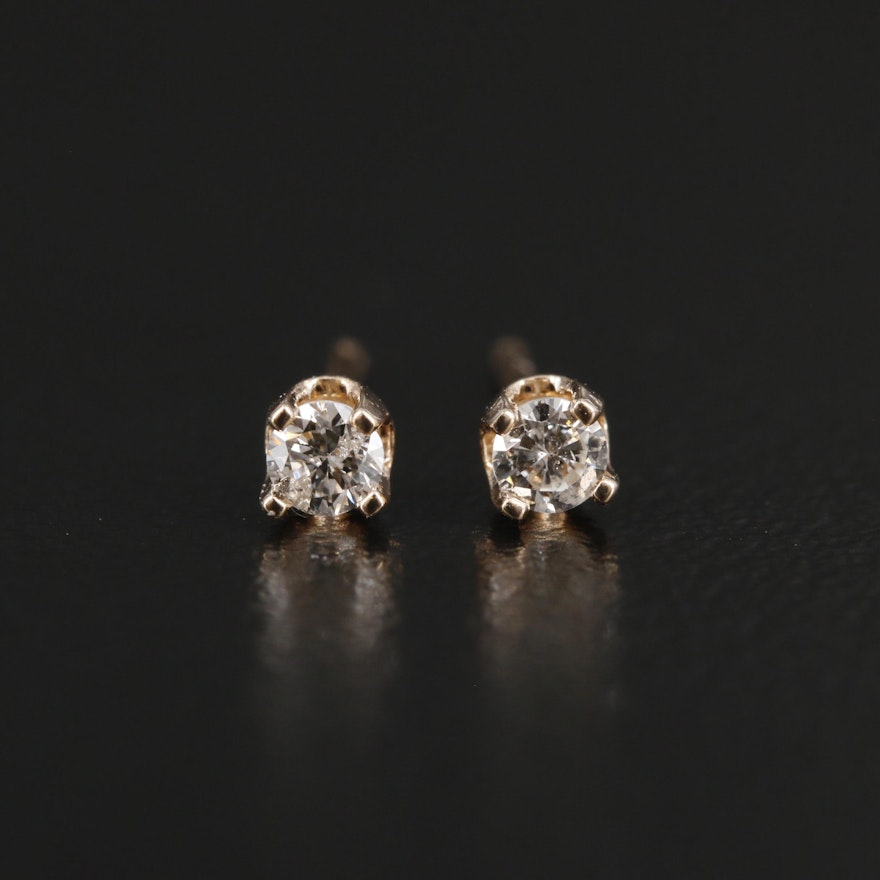 14K Yellow Gold 0.11 CTW Diamond Stud Earrings