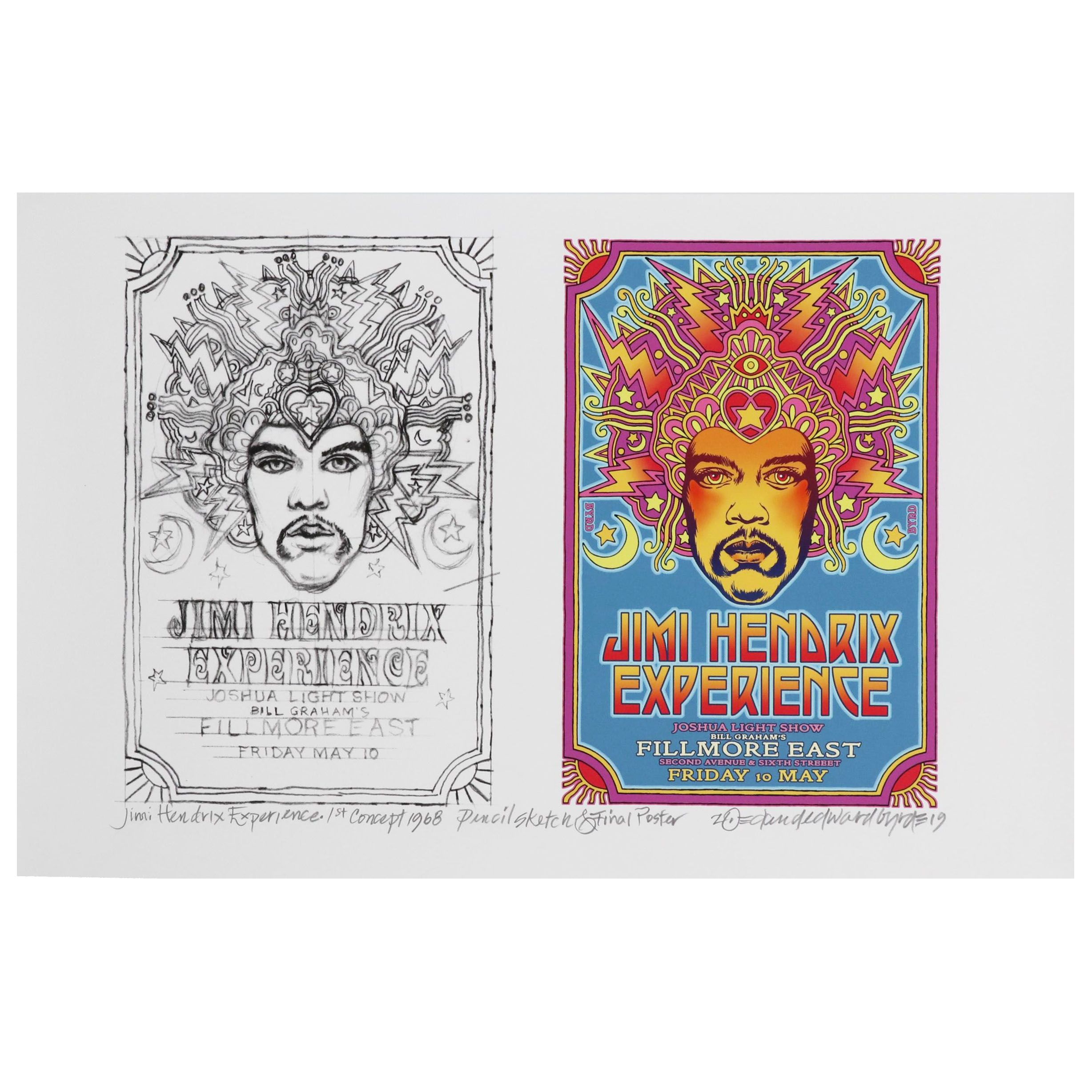 David Edward Byrd Giclée of Jimi Hendrix Poster and Sketch Concept