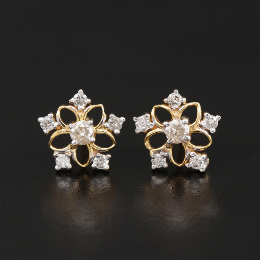 18K Yellow Gold Diamond Star Stud Earrings