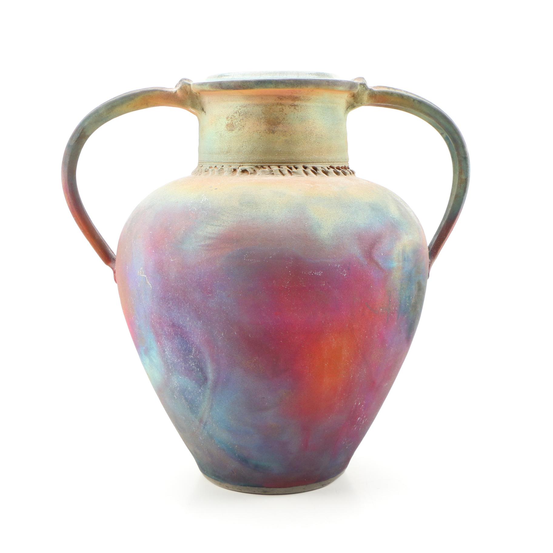 Les Mitchell Towne Potter Studio Raku Stoneware Vase
