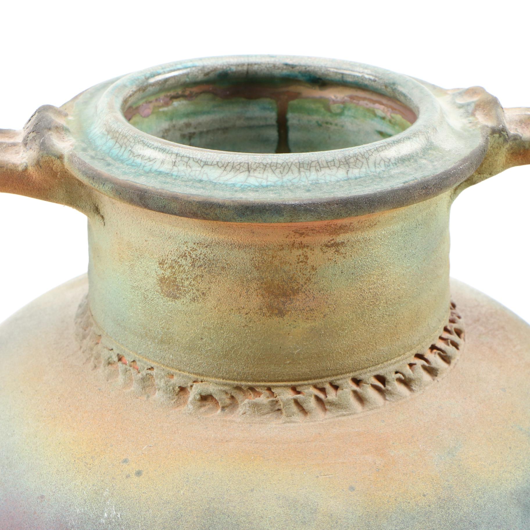 Les Mitchell Towne Potter Studio Raku Stoneware Vase