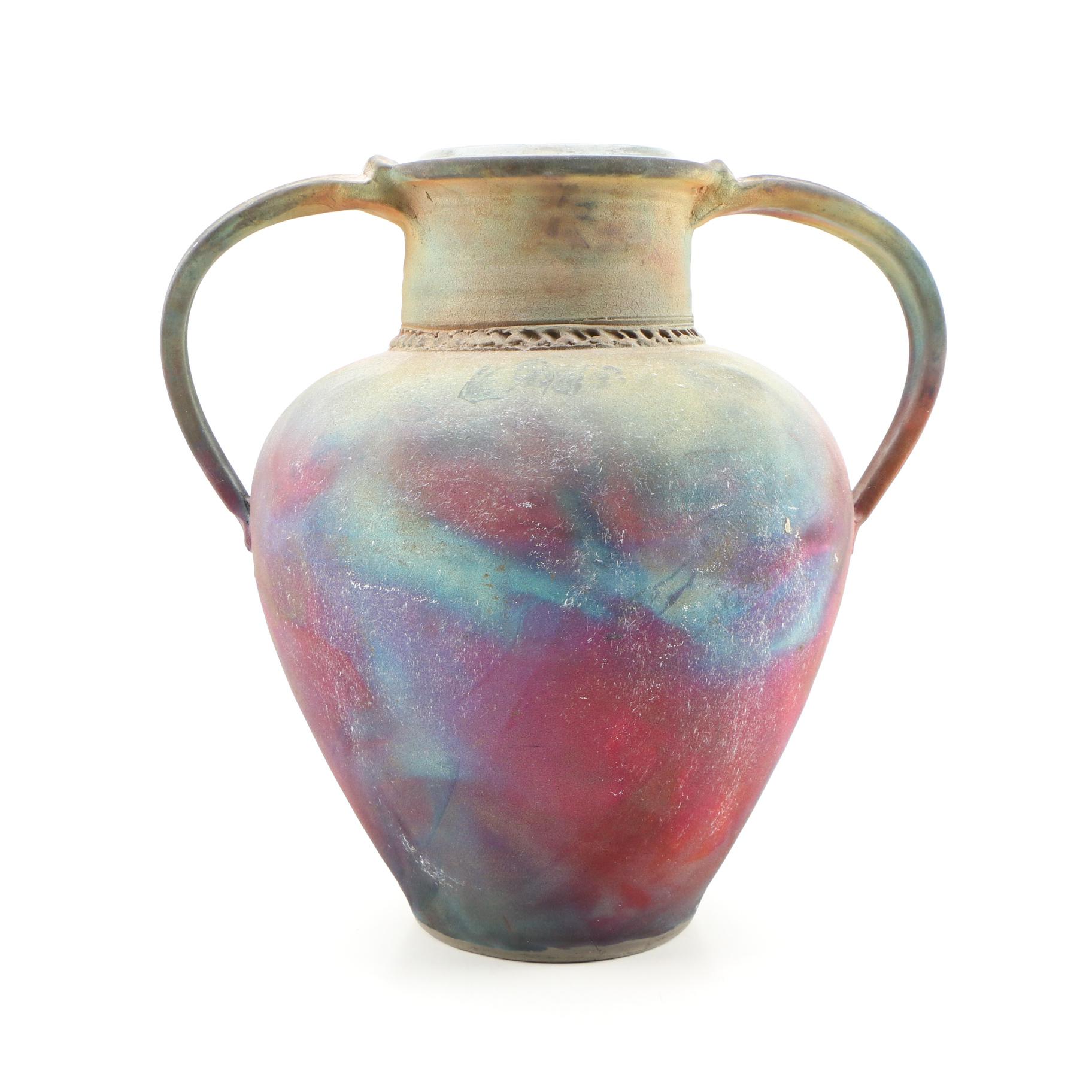 Les Mitchell Towne Potter Studio Raku Stoneware Vase