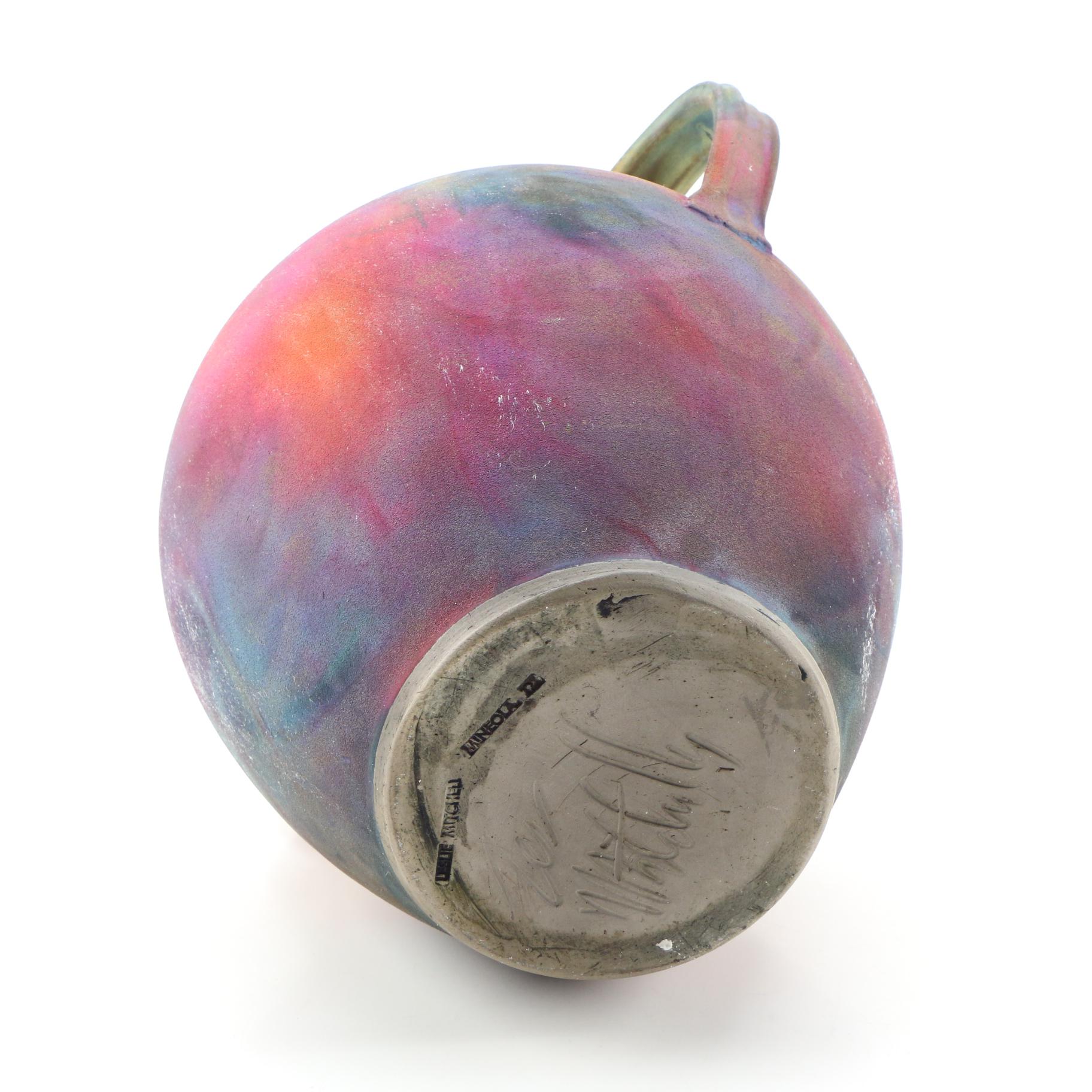 Les Mitchell Towne Potter Studio Raku Stoneware Vase