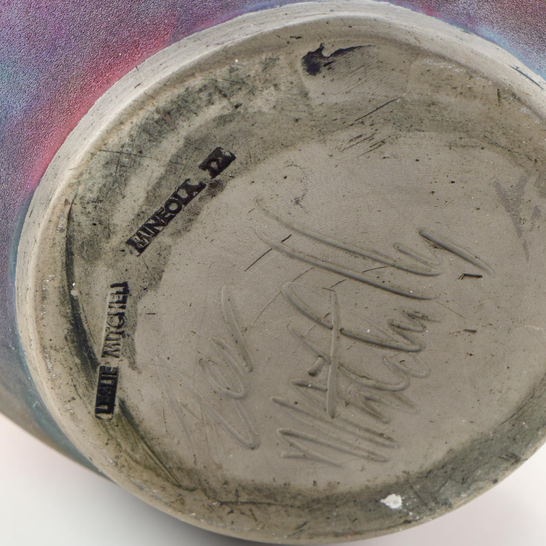 Les Mitchell Towne Potter Studio Raku Stoneware Vase