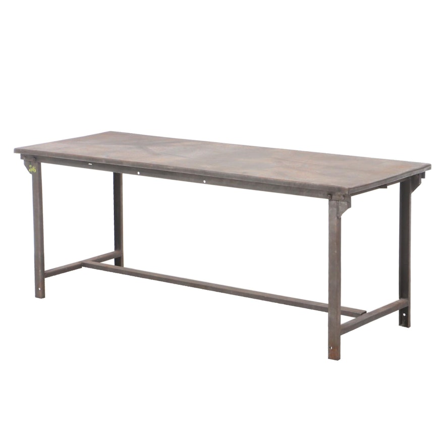 Industrial Steel Trestle-Base Work Table, 20th Century