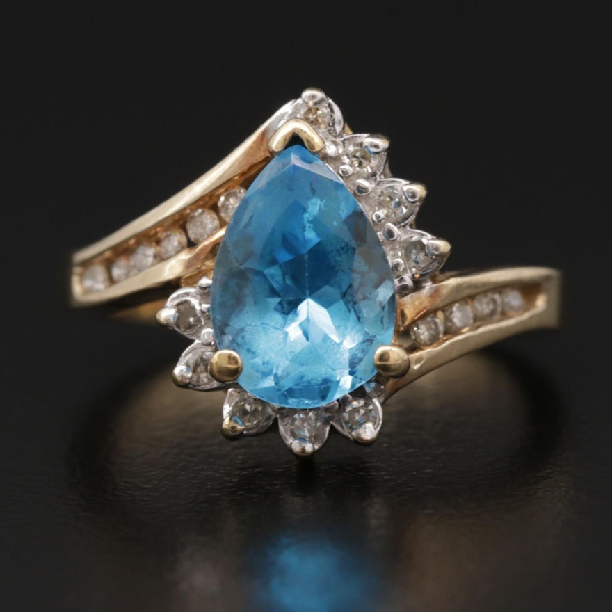 10K Yellow Gold Blue Topaz and Diamond Ring