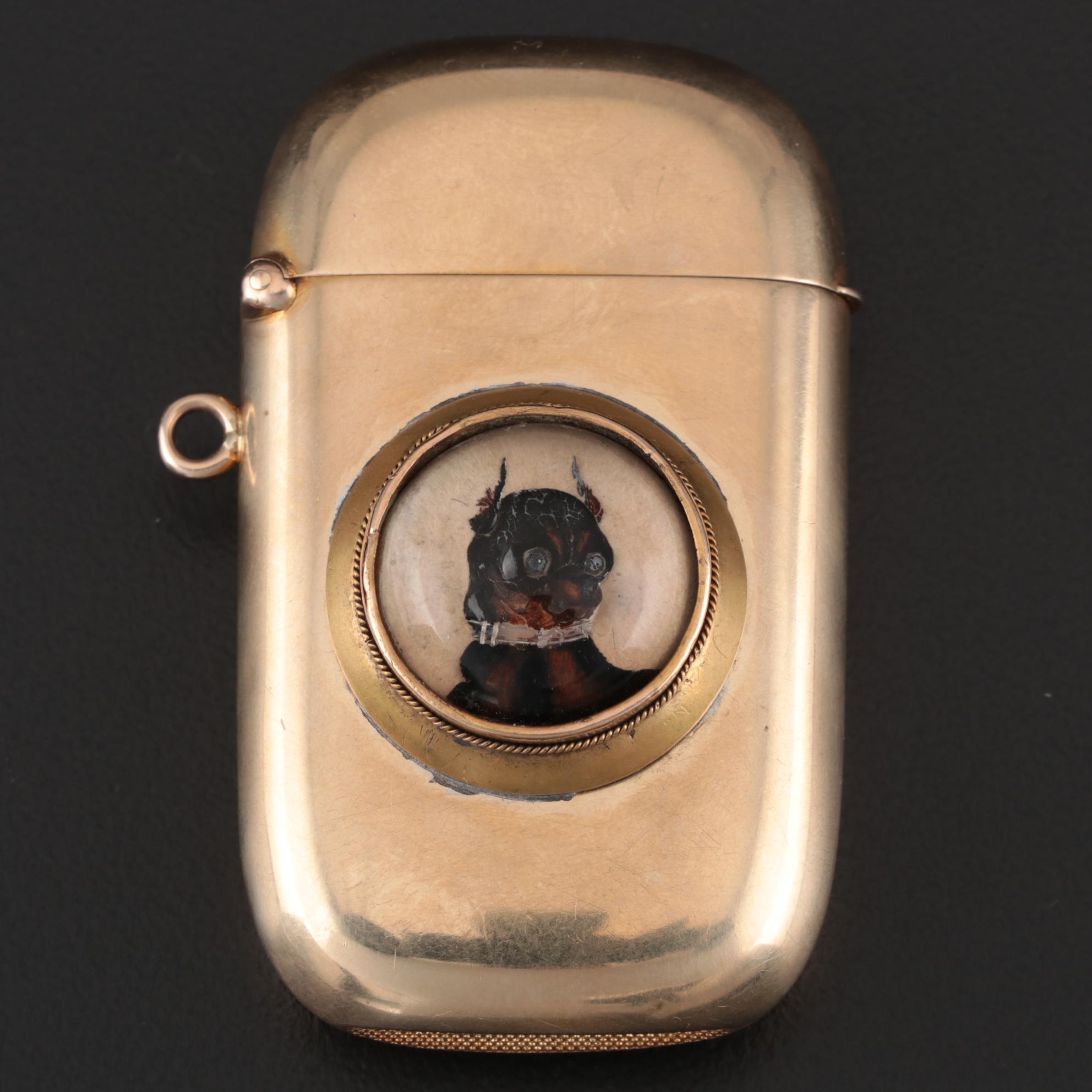 Carter, Gough & Co. 14K Yellow Gold Vesta Case With Chihuahua Cameo
