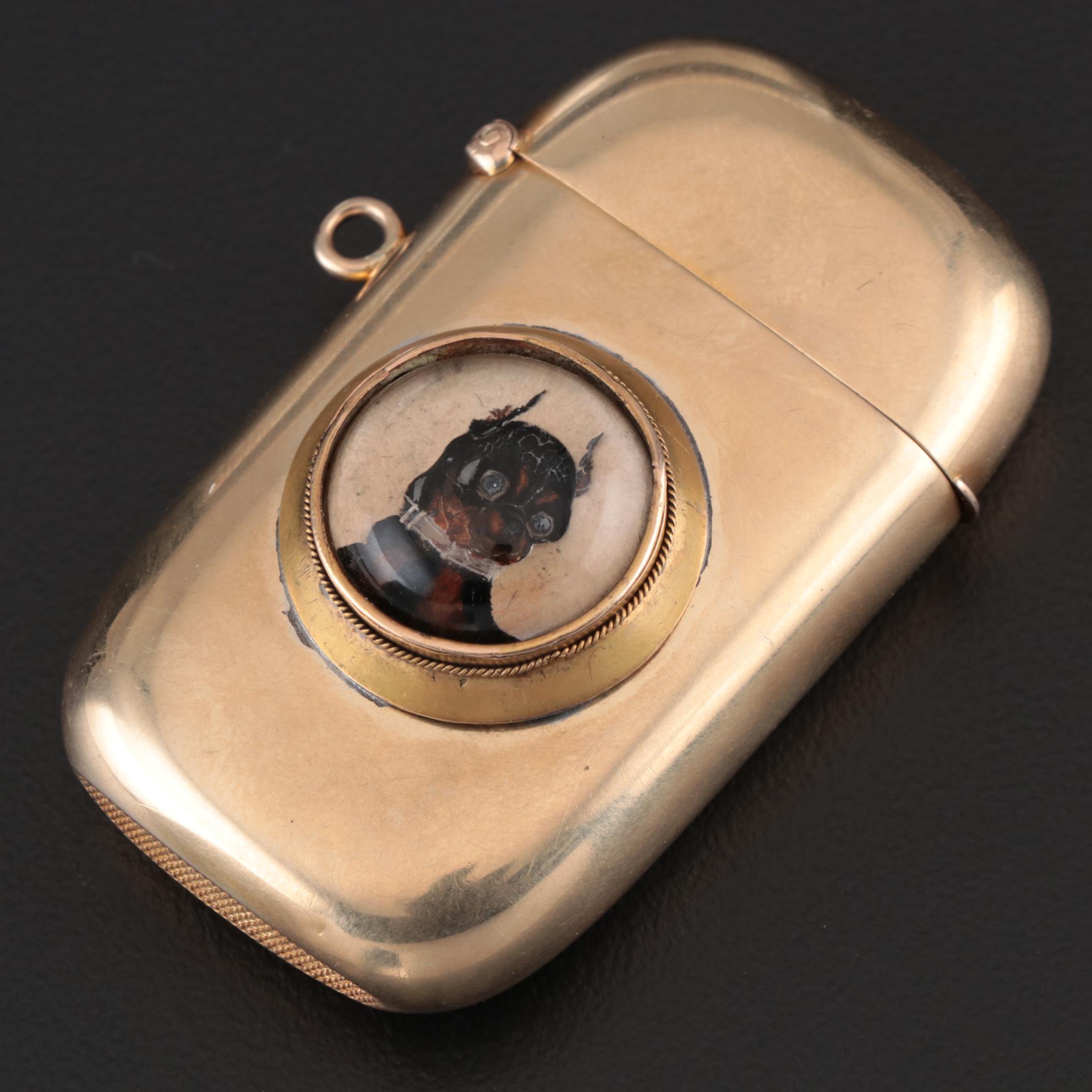 Carter, Gough & Co. 14K Yellow Gold Vesta Case With Chihuahua Cameo