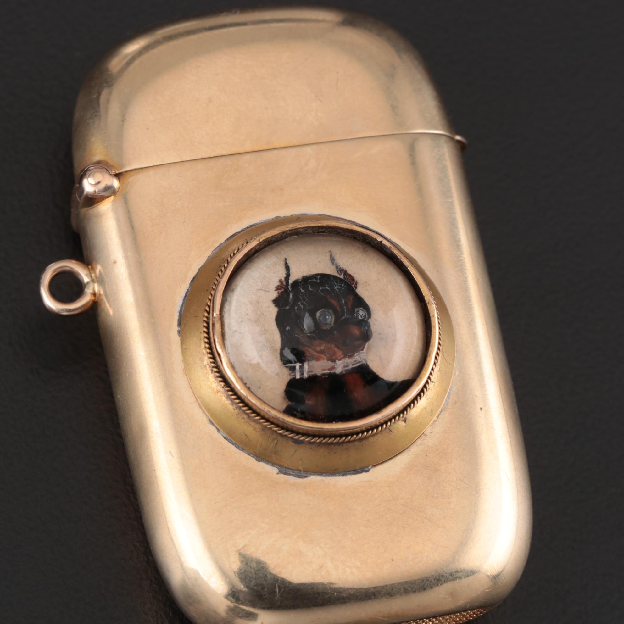 Carter, Gough & Co. 14K Yellow Gold Vesta Case With Chihuahua Cameo