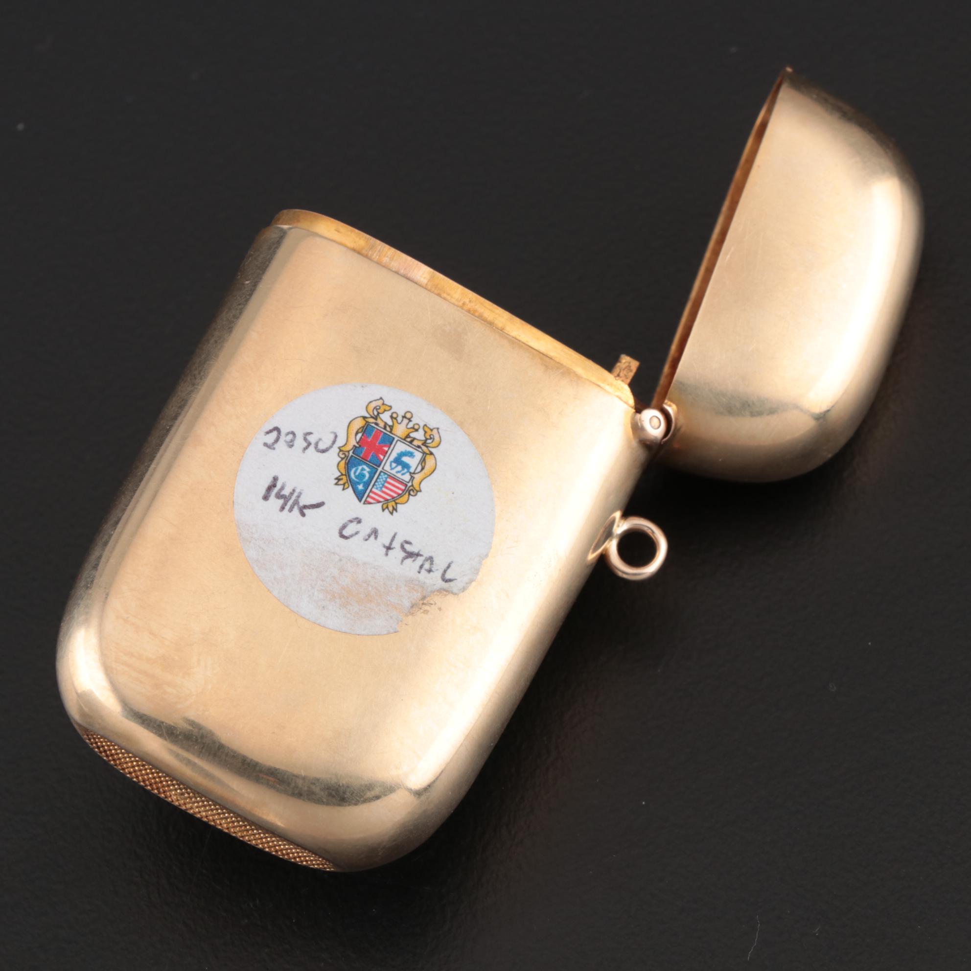 Carter, Gough & Co. 14K Yellow Gold Vesta Case With Chihuahua Cameo