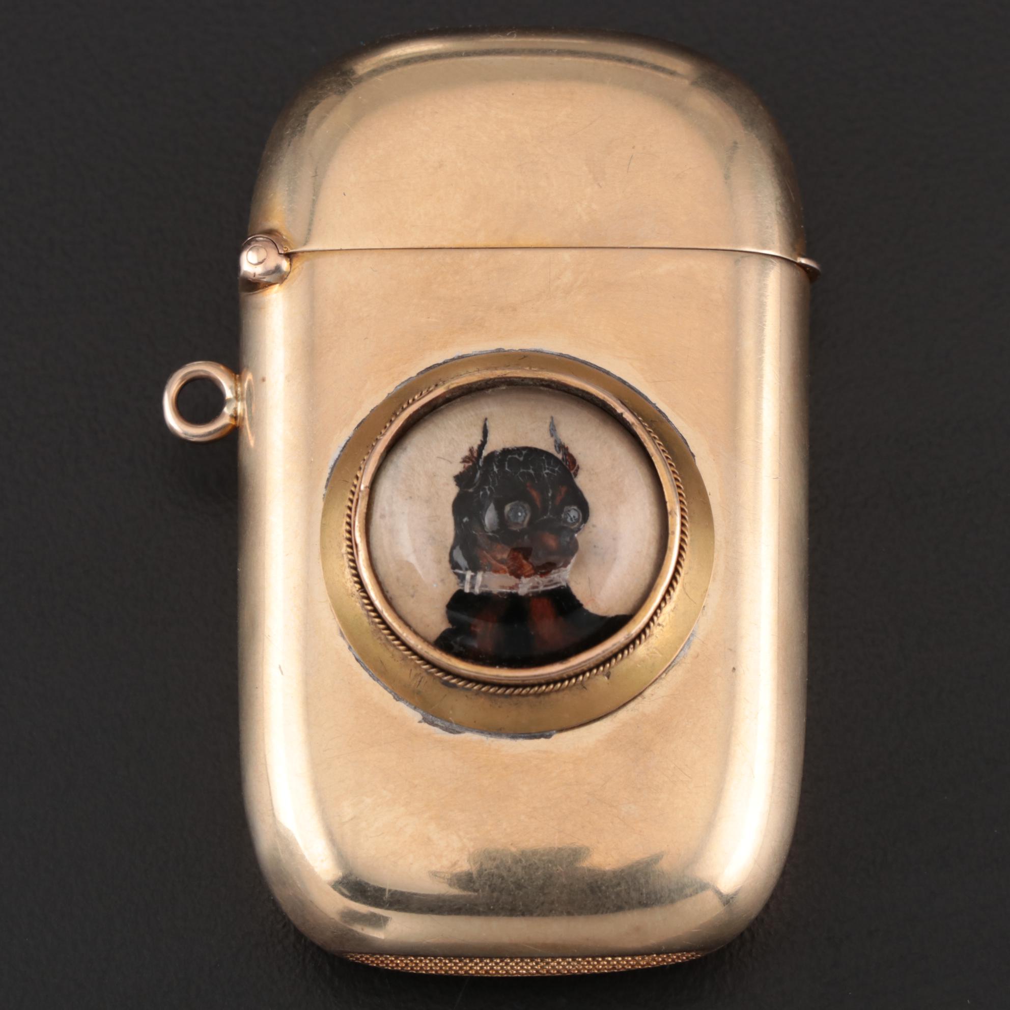 Carter, Gough & Co. 14K Yellow Gold Vesta Case With Chihuahua Cameo