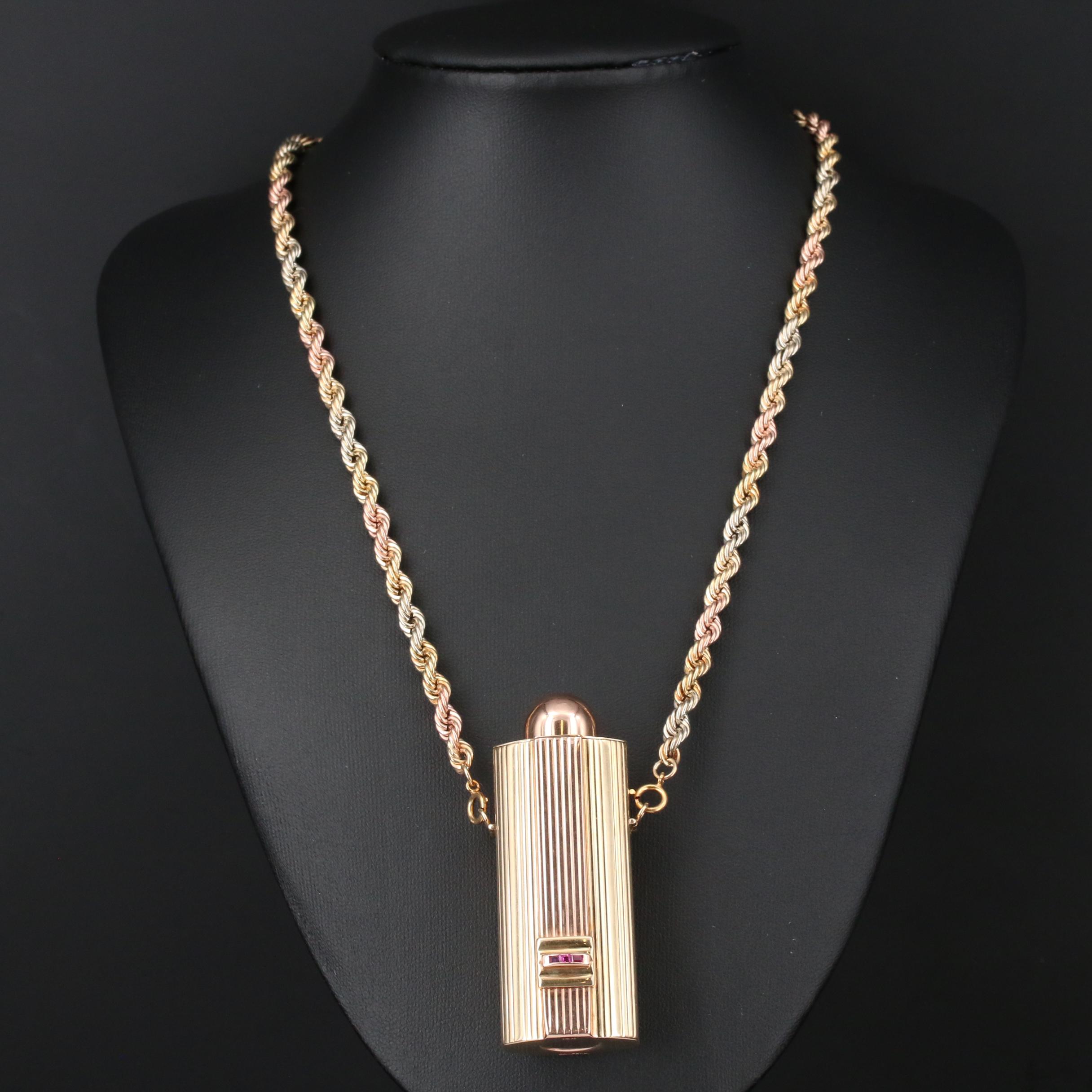 14K Yellow and Rose Gold Perfume Bottle Pendant on Tri-Gold Chain