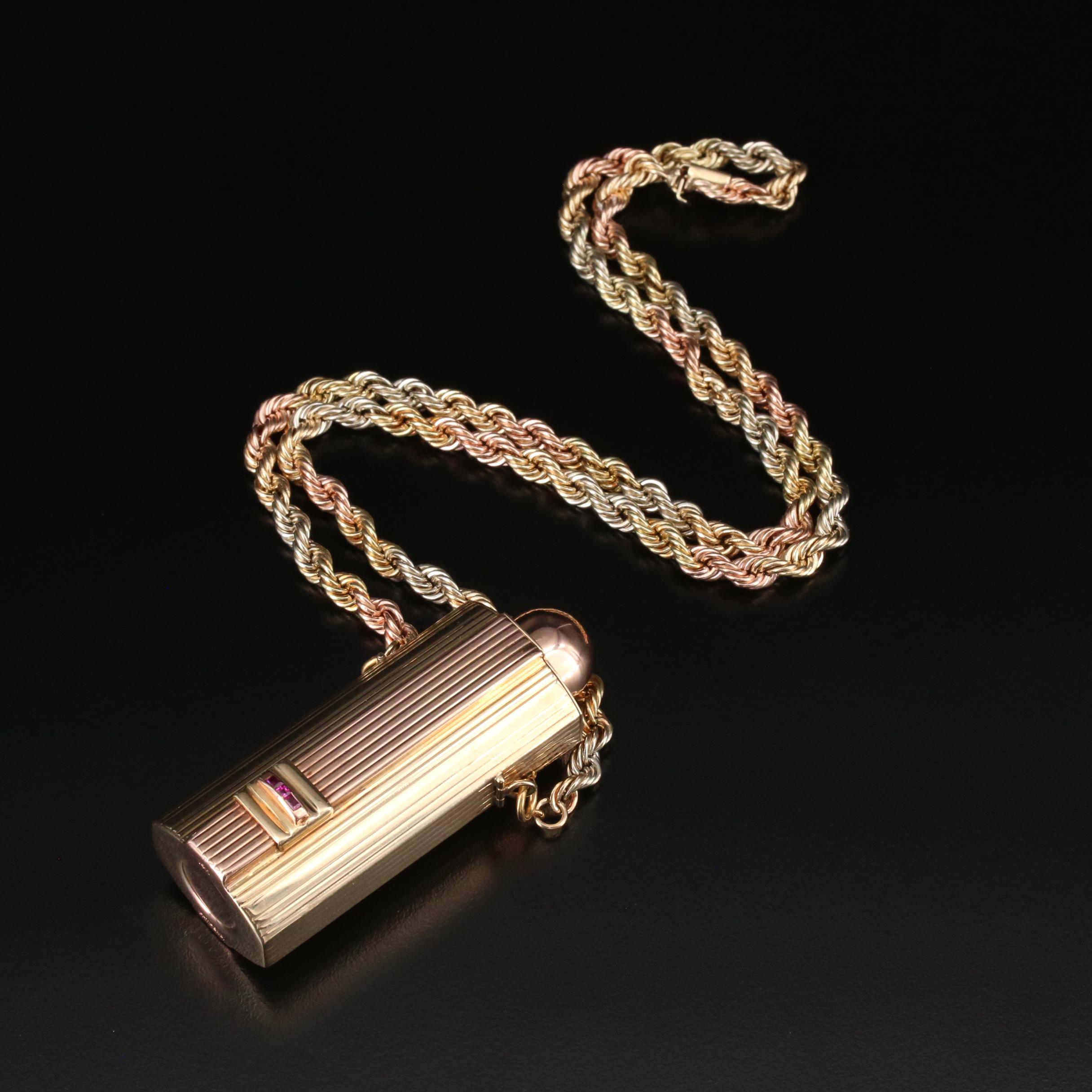 14K Yellow and Rose Gold Perfume Bottle Pendant on Tri-Gold Chain
