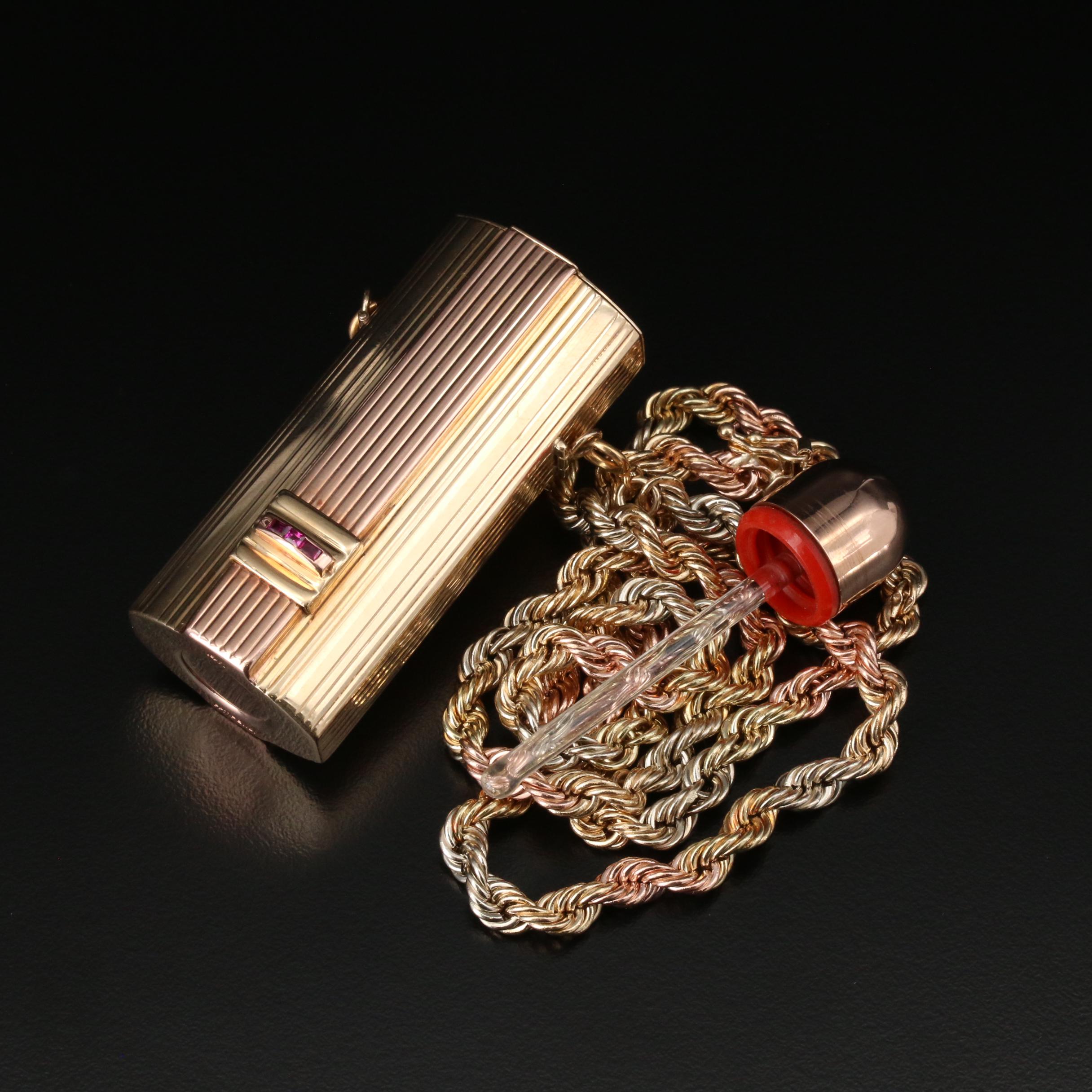 14K Yellow and Rose Gold Perfume Bottle Pendant on Tri-Gold Chain