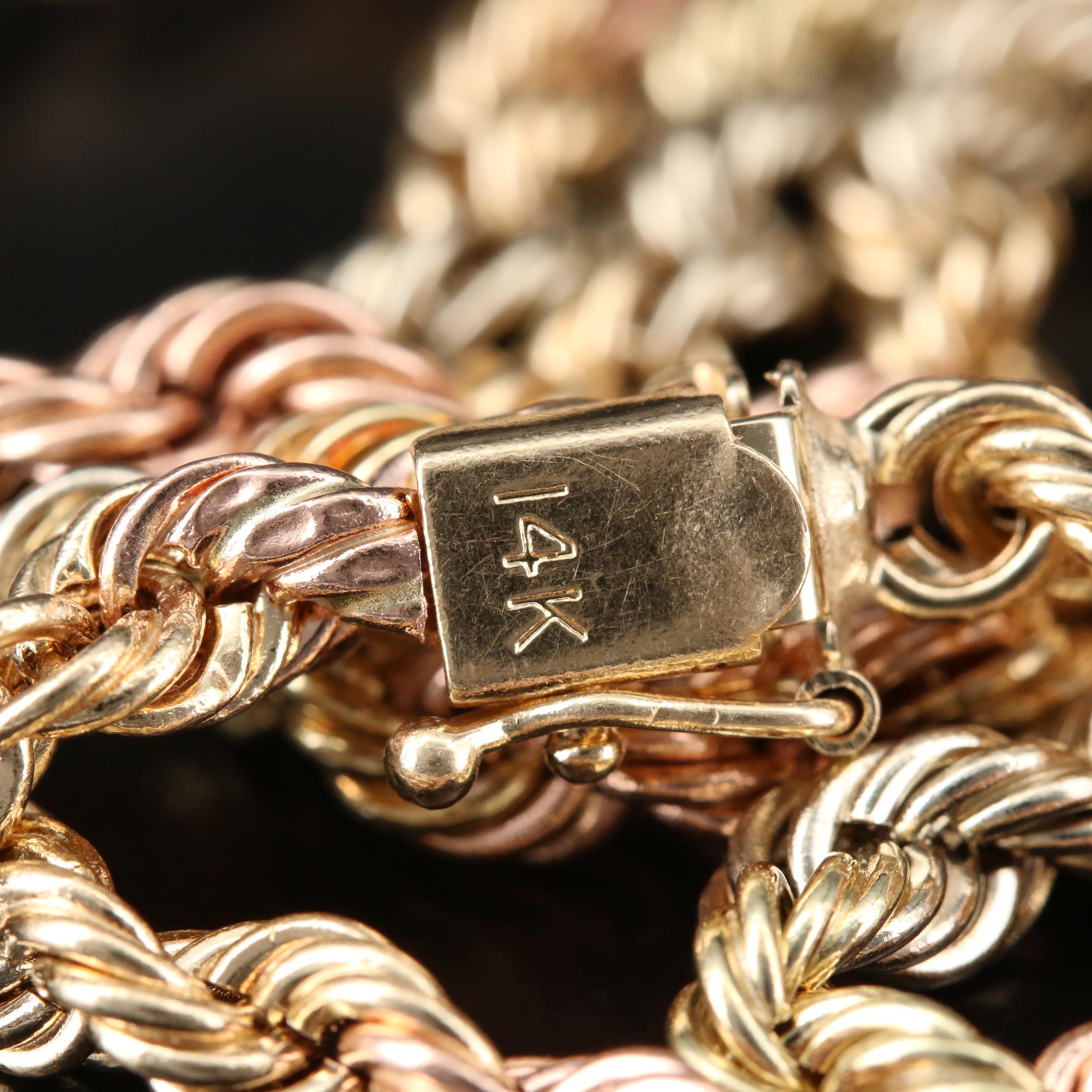 14K Yellow and Rose Gold Perfume Bottle Pendant on Tri-Gold Chain