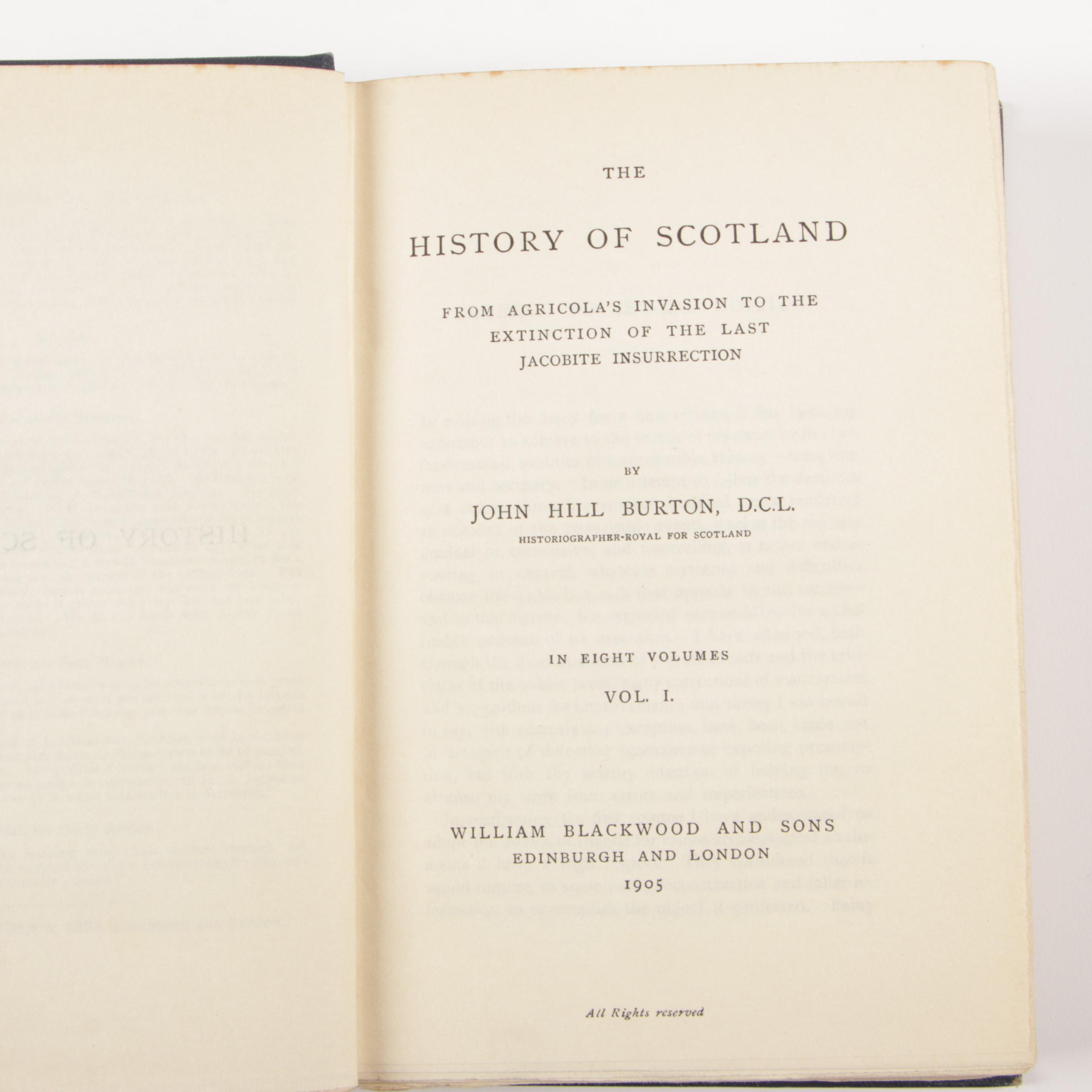 Complete "The History of Scotland" Eight-Volume Set by John Hill Burton, 1905