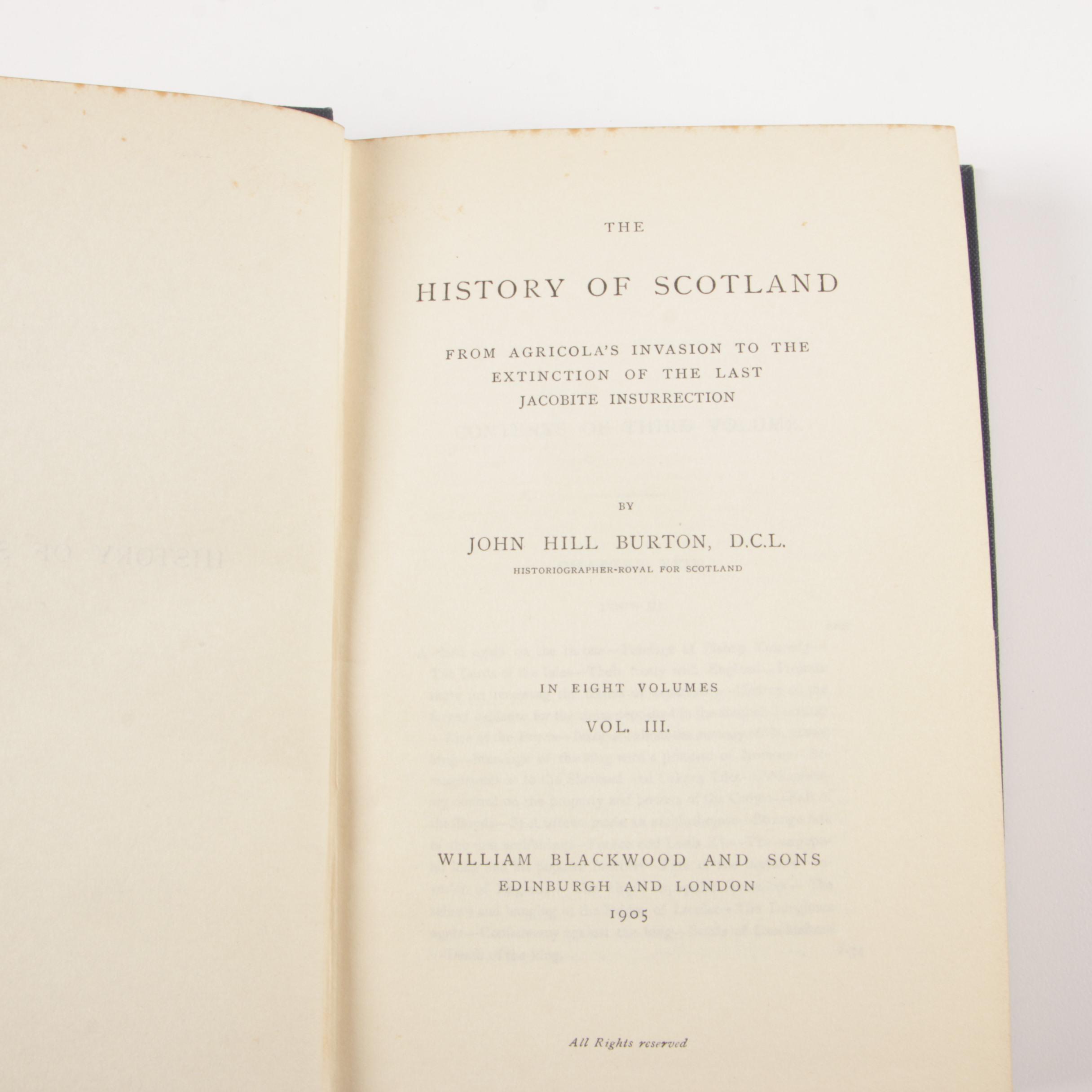 Complete "The History of Scotland" Eight-Volume Set by John Hill Burton, 1905