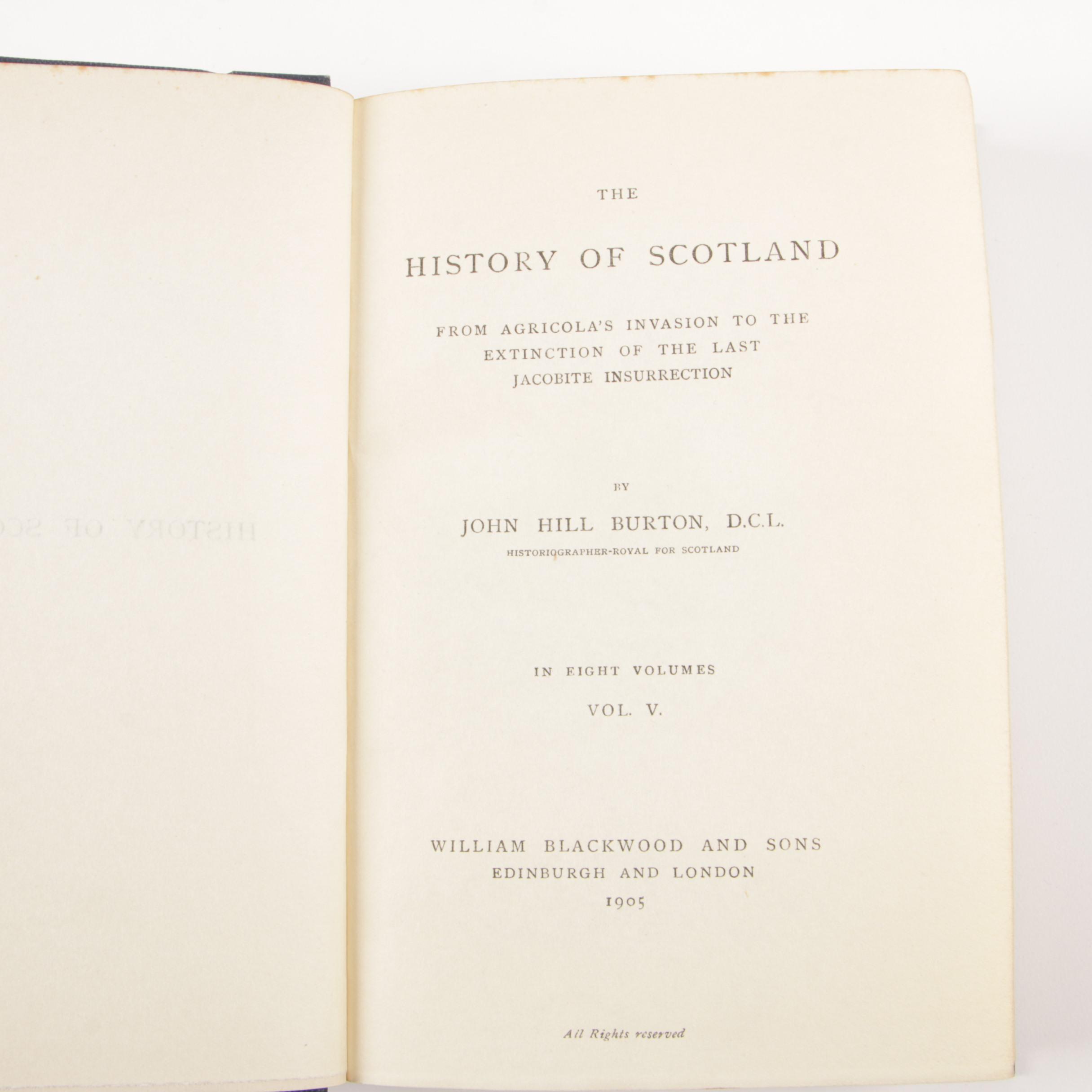 Complete "The History of Scotland" Eight-Volume Set by John Hill Burton, 1905